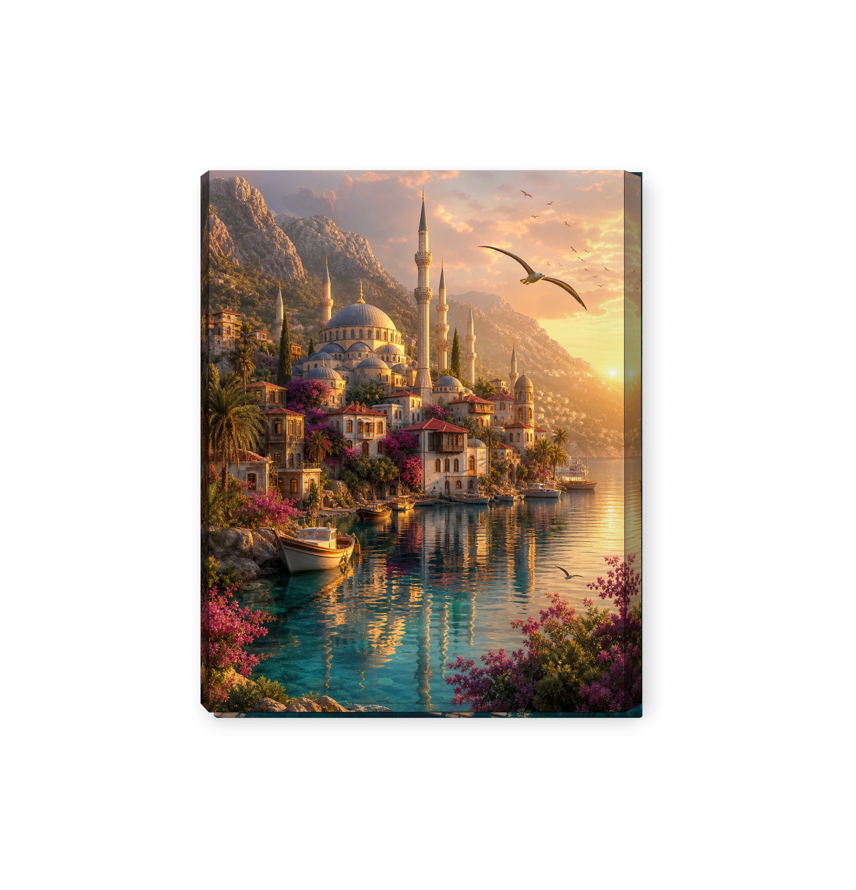 Bodrum Golden Harbor Minaret canvas wall art preview by Seji Art