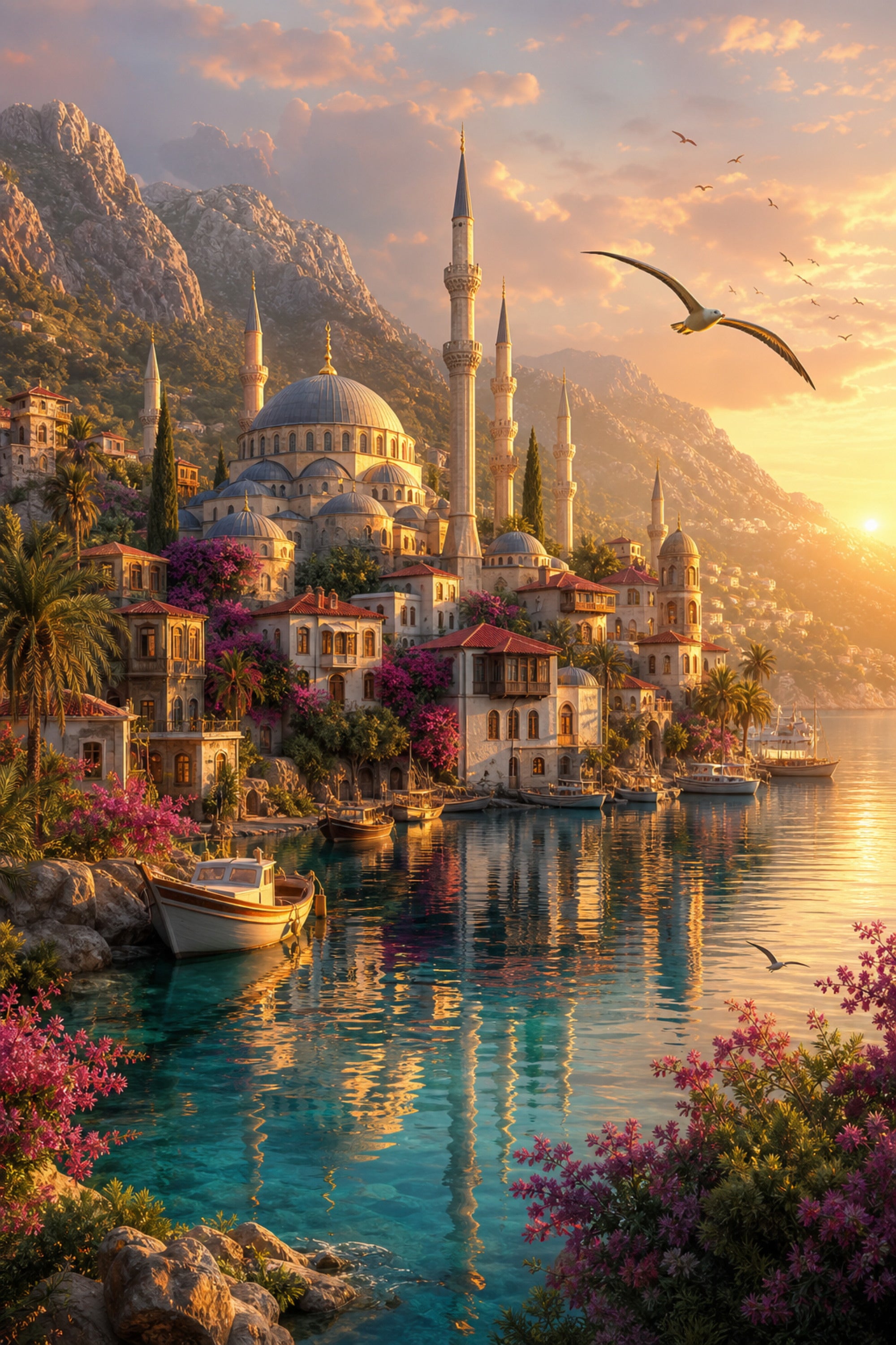 Bodrum Golden Harbor Minaret poster print preview by Seji Art