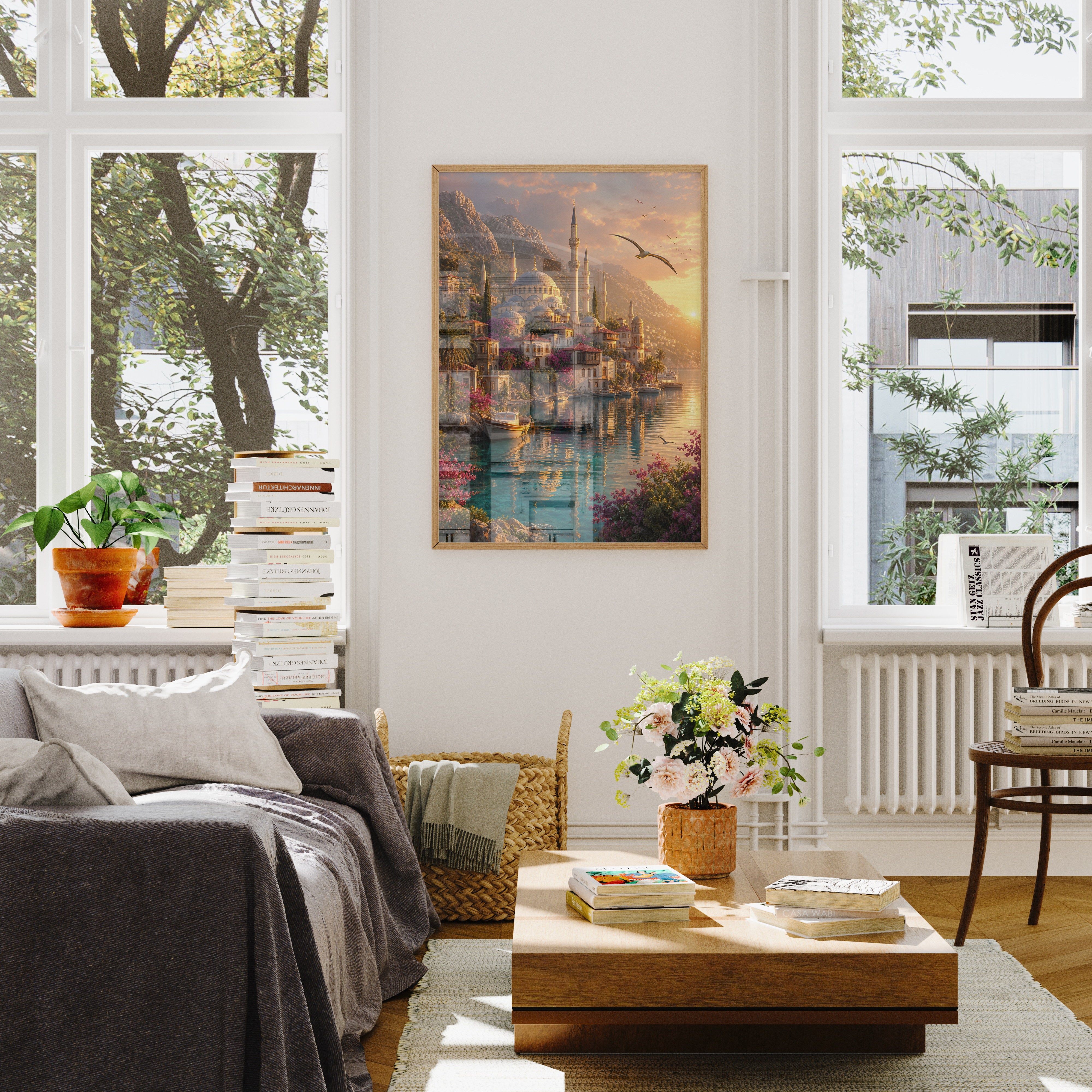 Bodrum Golden Harbor Minaret poster wall art mockup by Seji Art
