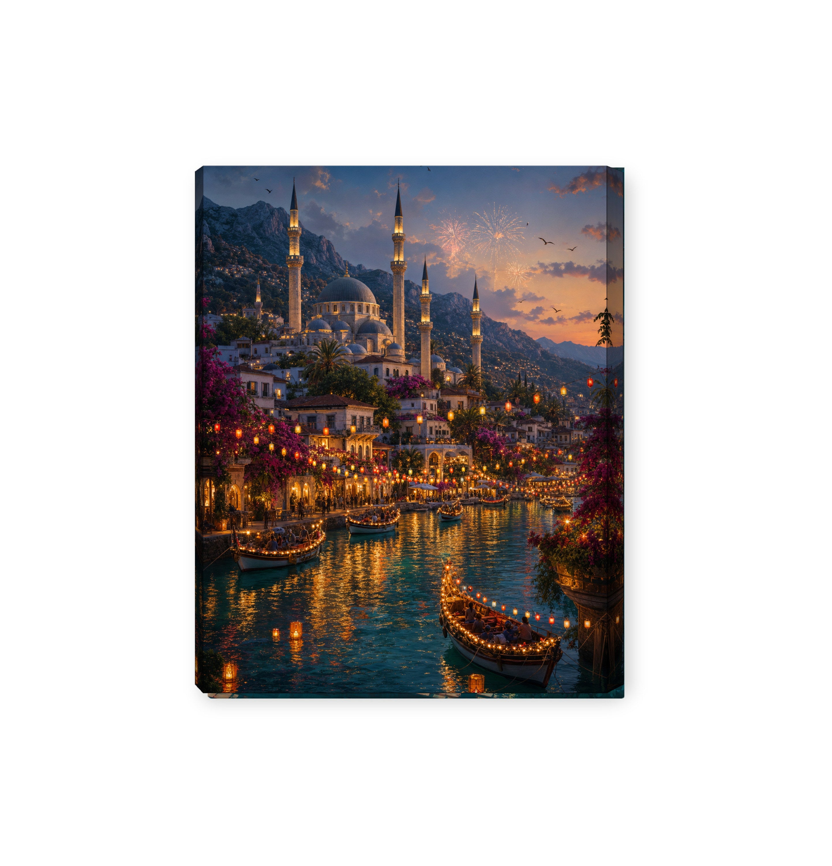 Bodrum Lantern Harbor Night canvas wall art preview by Seji Art