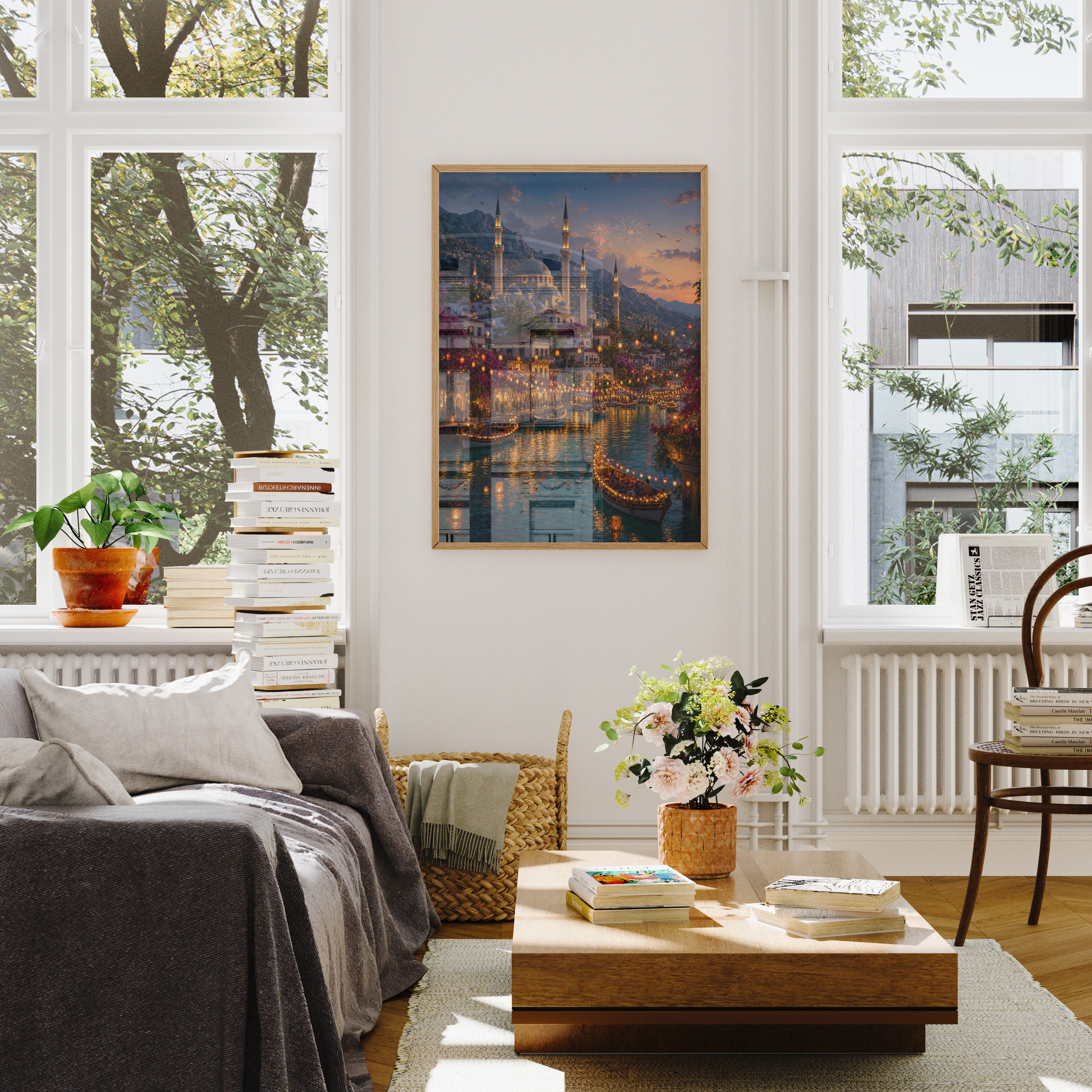 Bodrum Lantern Harbor Night poster wall art mockup by Seji Art