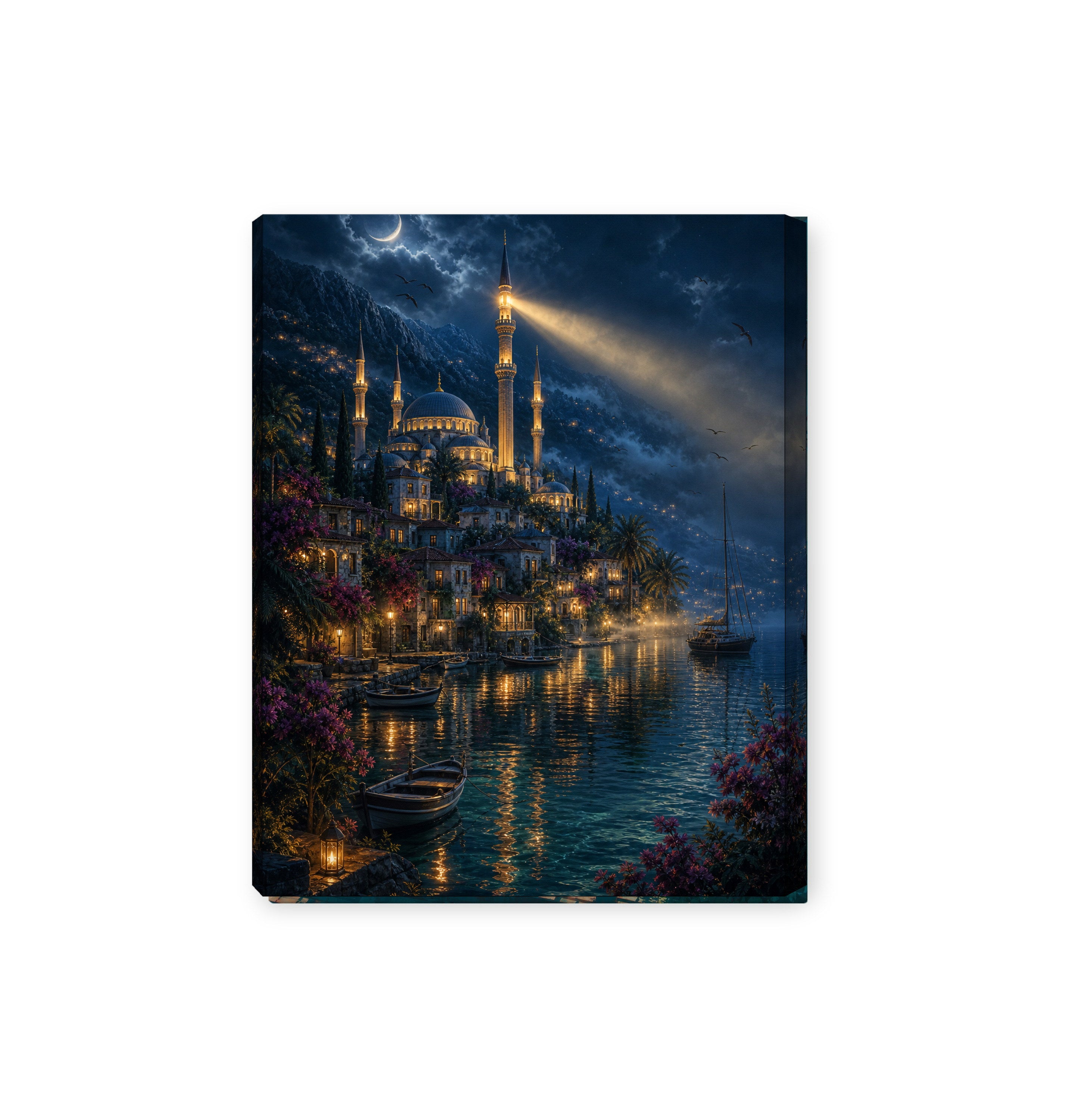 Bodrum Lighthouse Storm Harbor canvas wall art preview by Seji Art