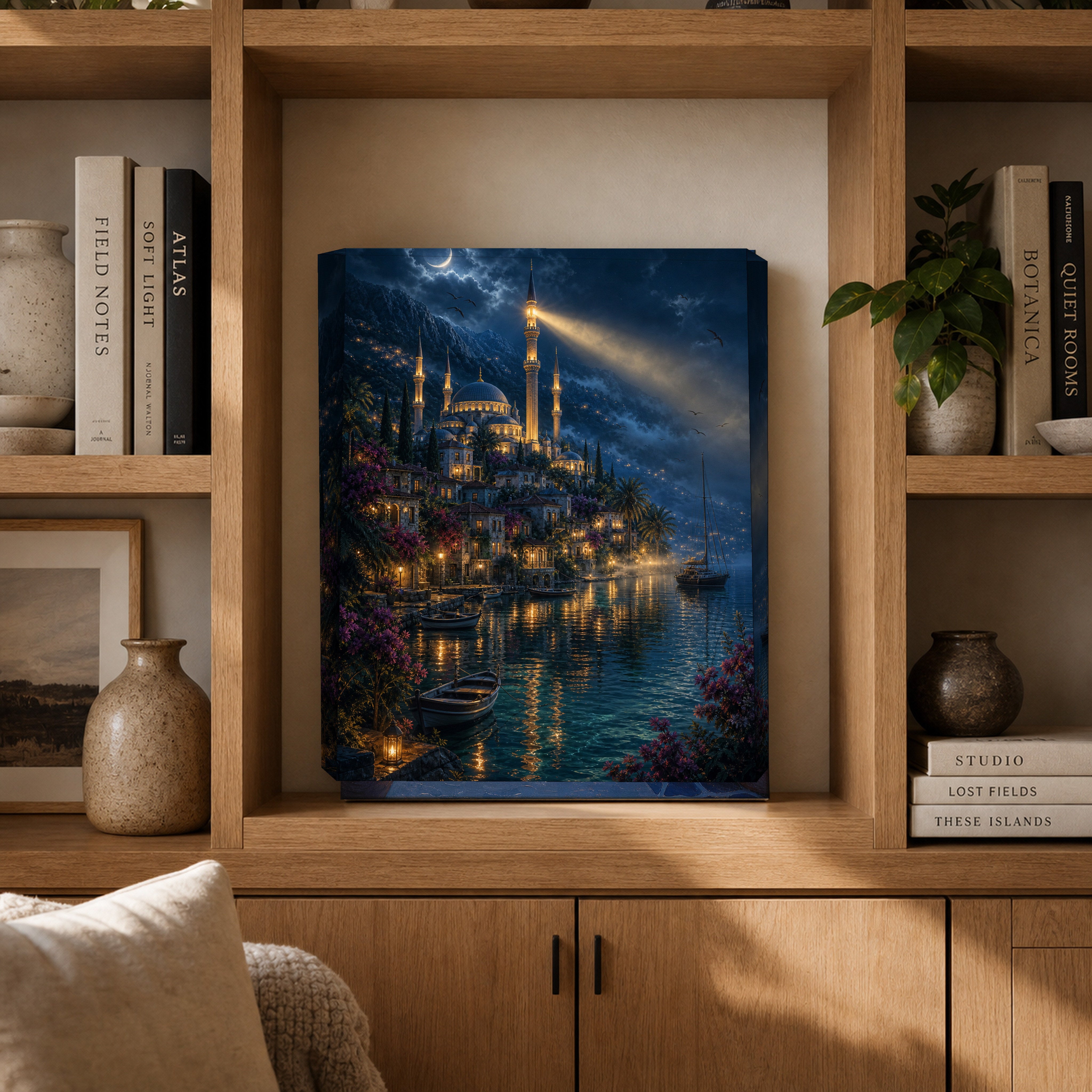 Bodrum Lighthouse Storm Harbor canvas gallery shelf mockup by Seji Art