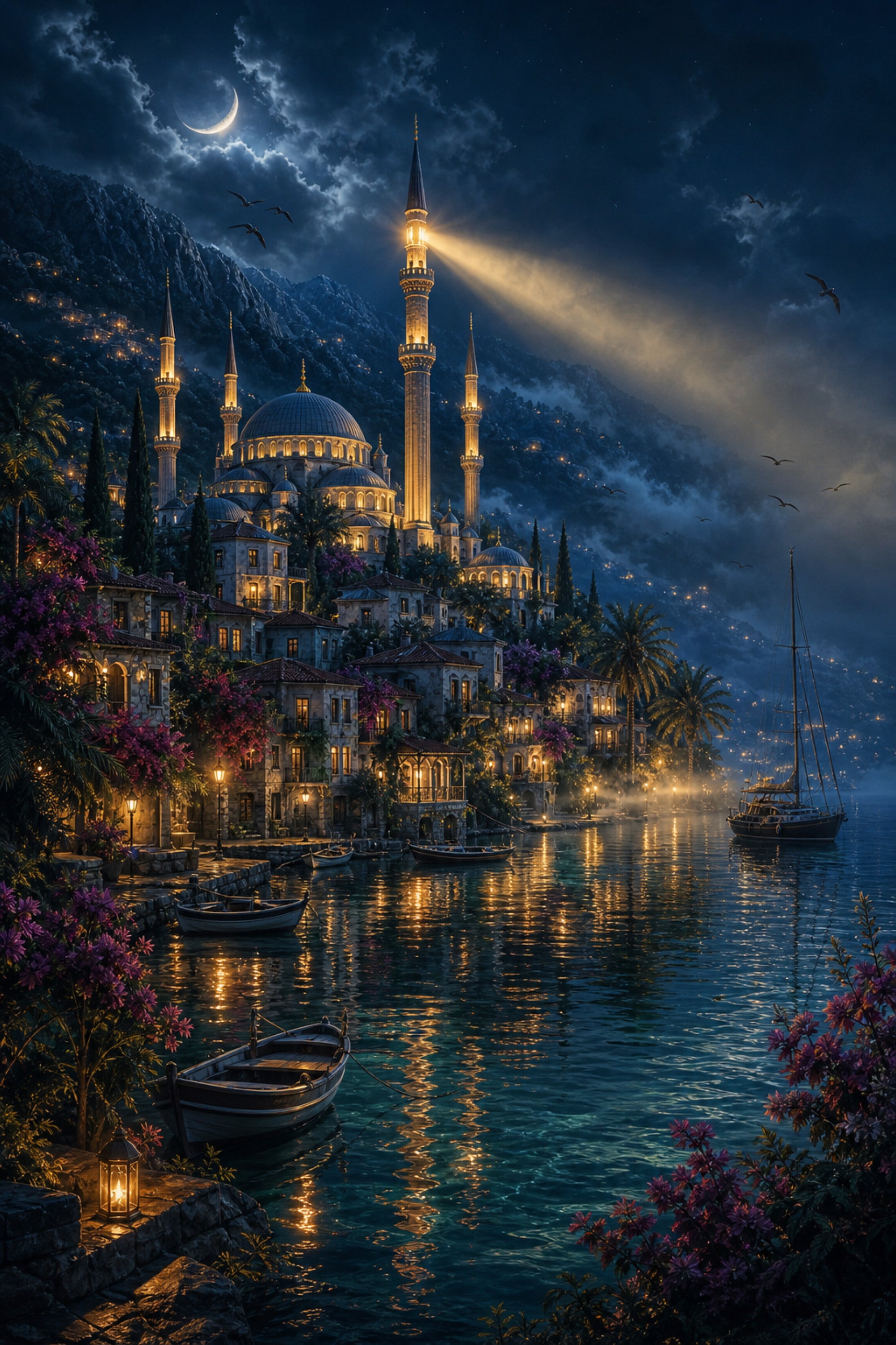 Bodrum Lighthouse Storm Harbor poster print preview by Seji Art