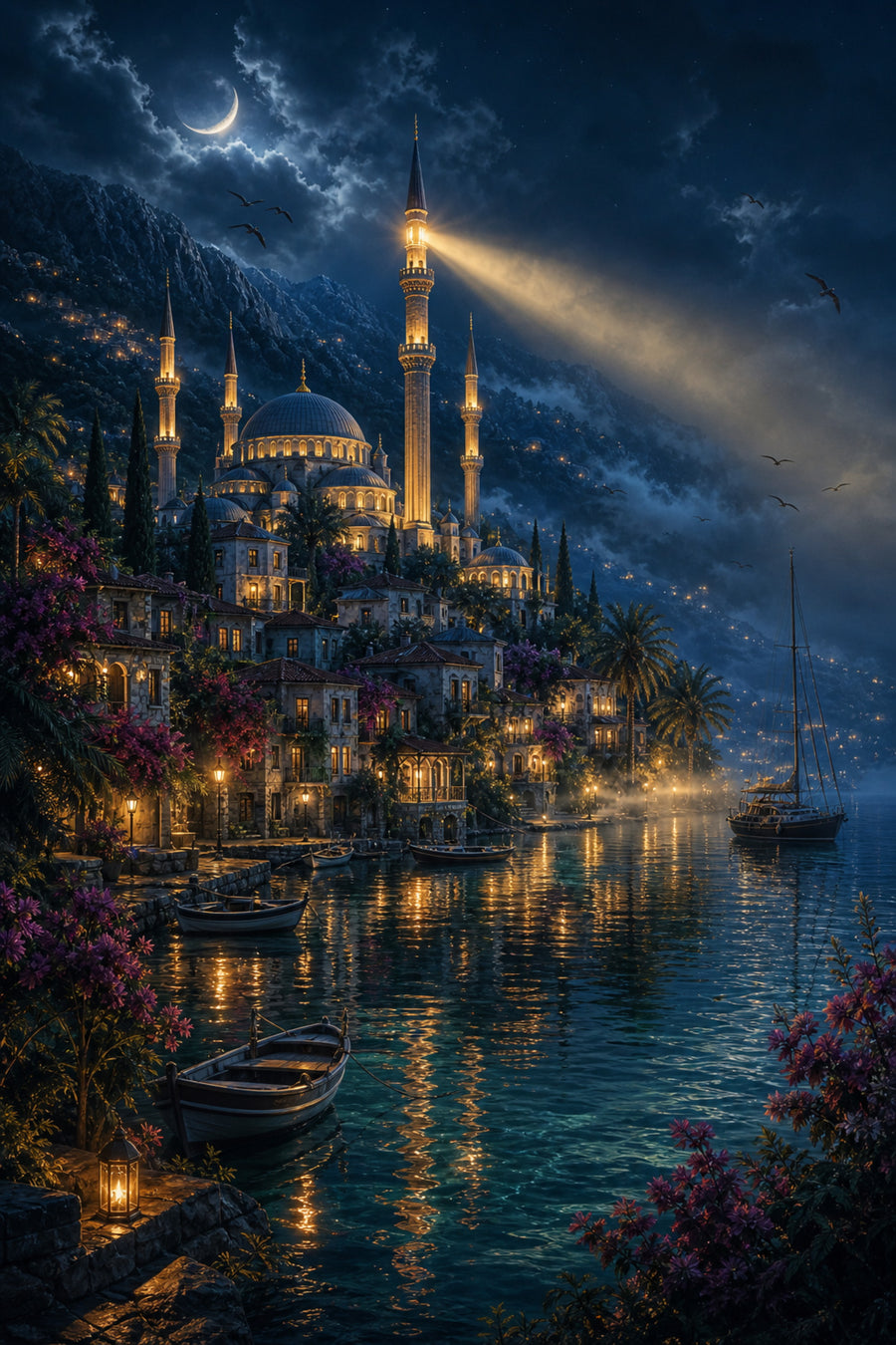 Bodrum Lighthouse Storm Harbor poster print preview by Seji Art