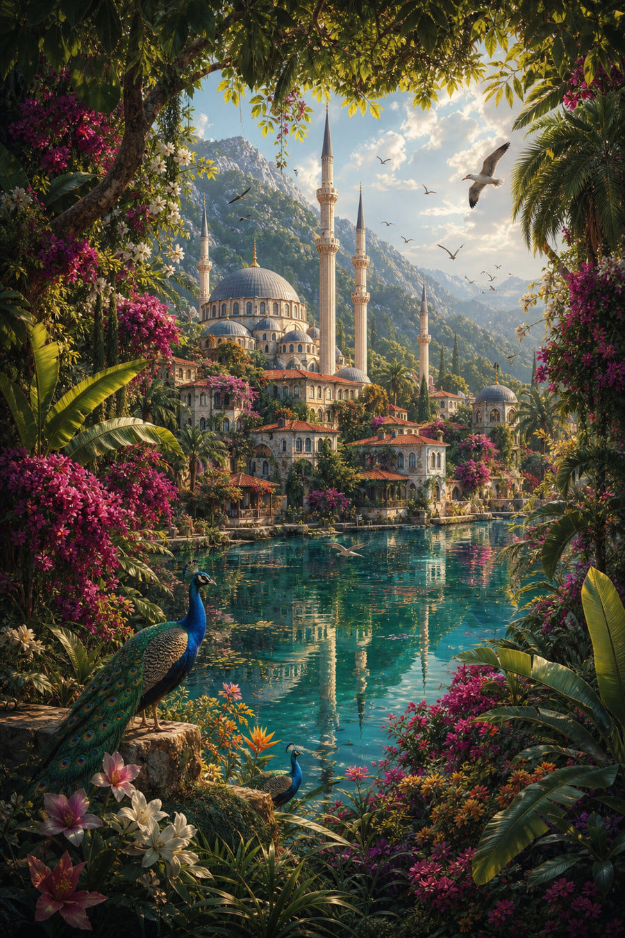 Bodrum Lush Garden Lagoon poster print preview by Seji Art
