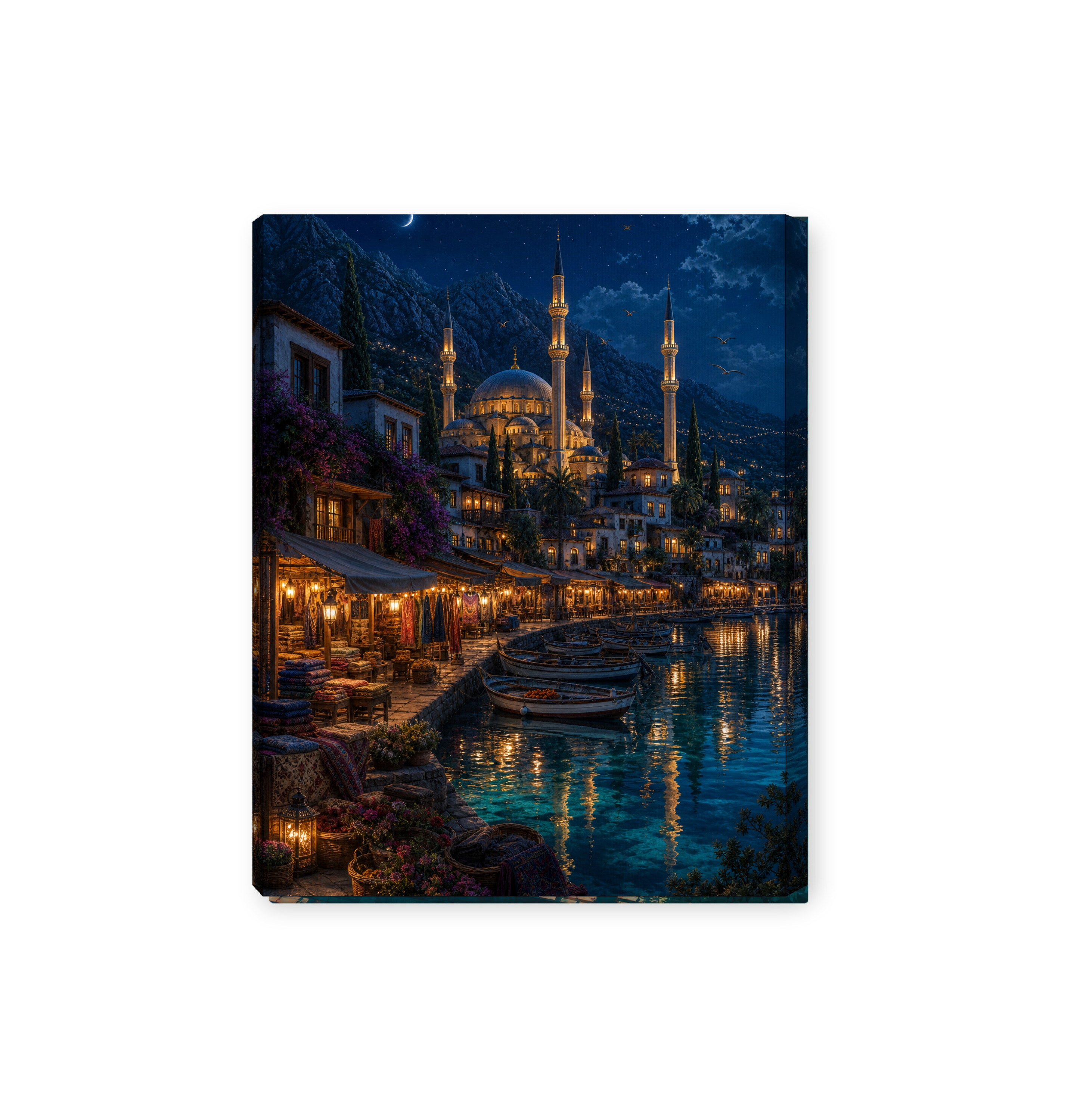 Bodrum Midnight Waterfront Market canvas wall art preview by Seji Art