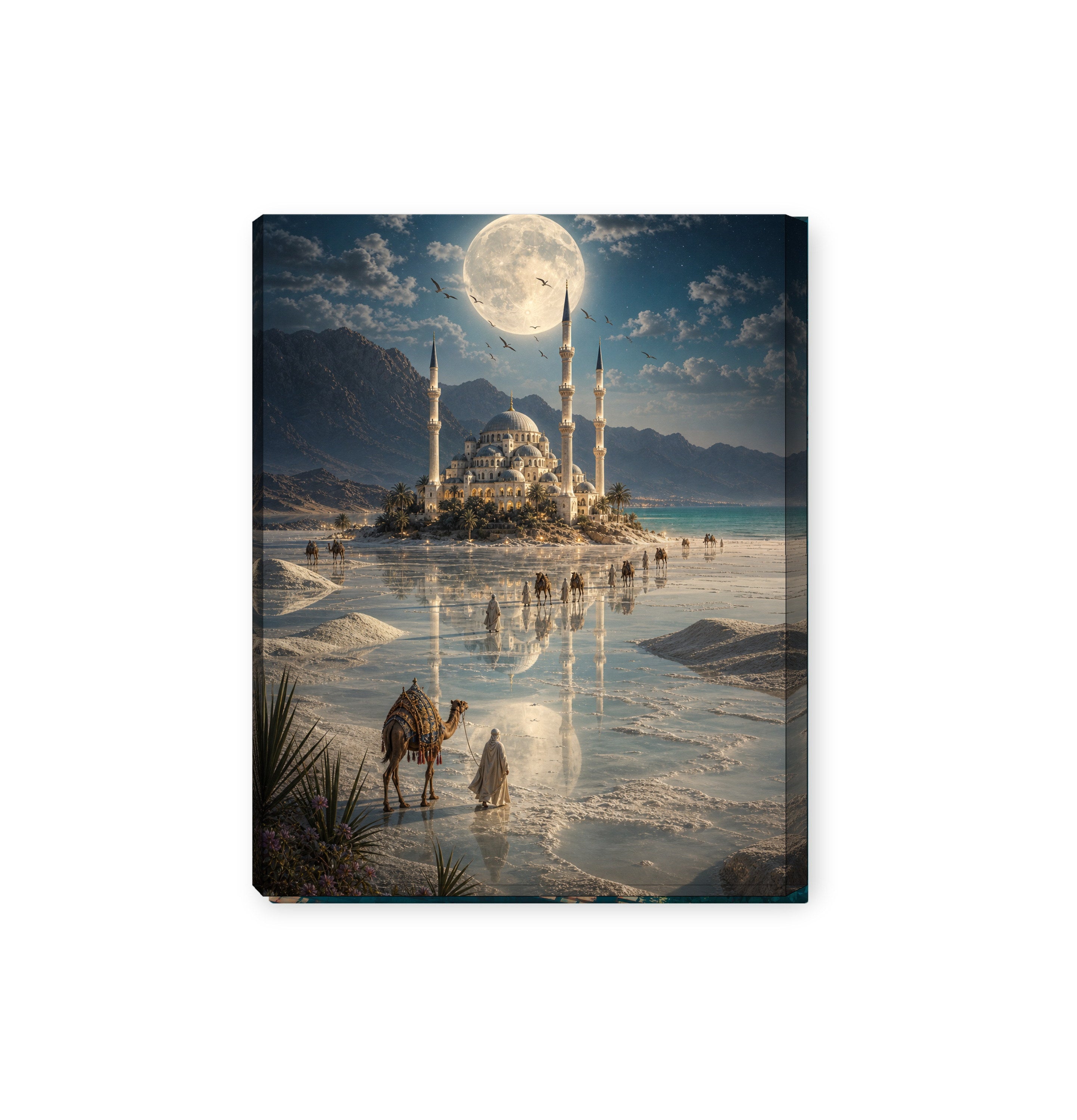Bodrum Moonlit White Sands Mosque canvas wall art preview by Seji Art