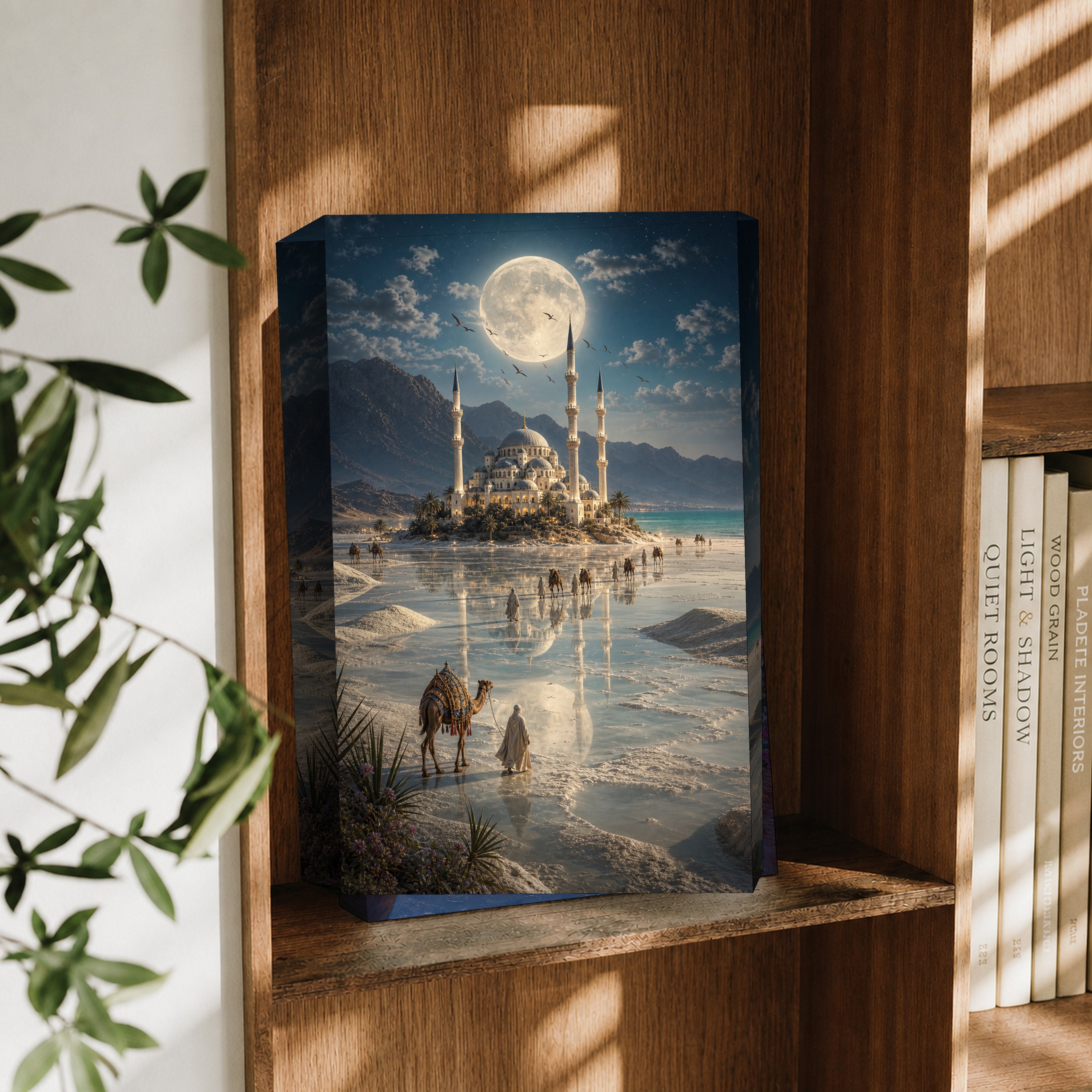 Bodrum Moonlit White Sands Mosque canvas wall art decor mockup by Seji Art