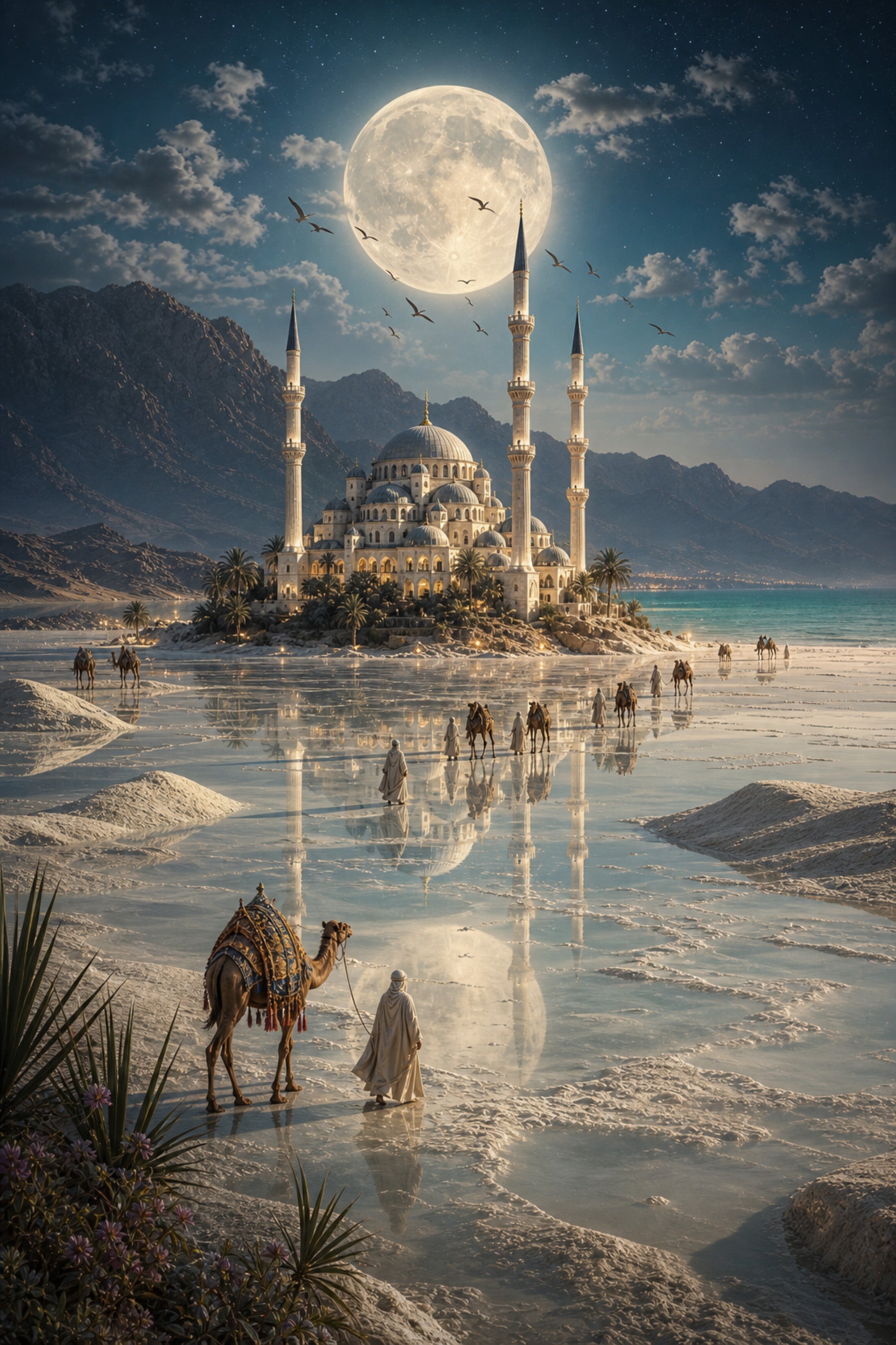 Bodrum Moonlit White Sands Mosque poster print preview by Seji Art