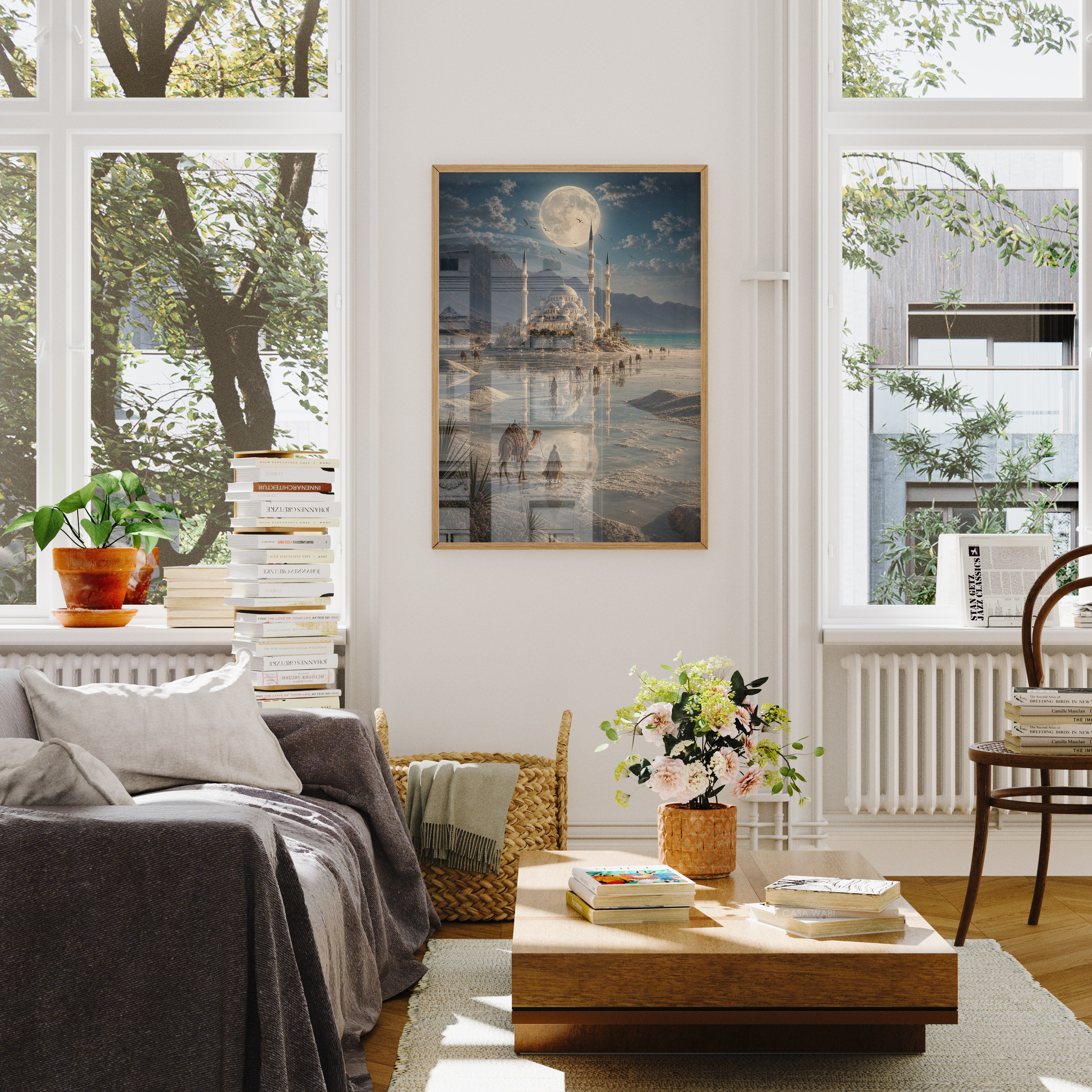 Bodrum Moonlit White Sands Mosque poster wall art mockup by Seji Art