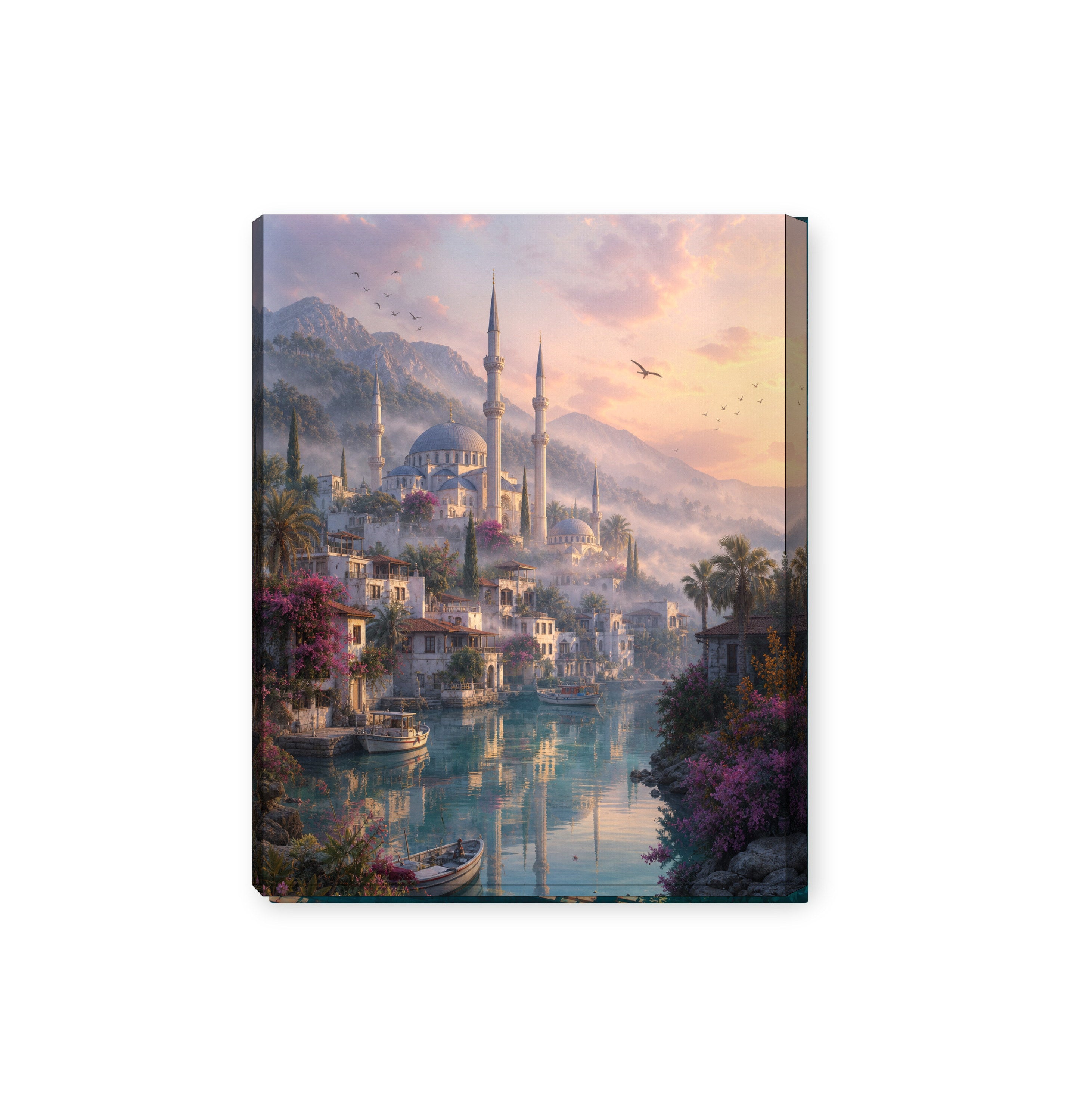 Bodrum Pastel Lagoon Mosque canvas wall art preview by Seji Art