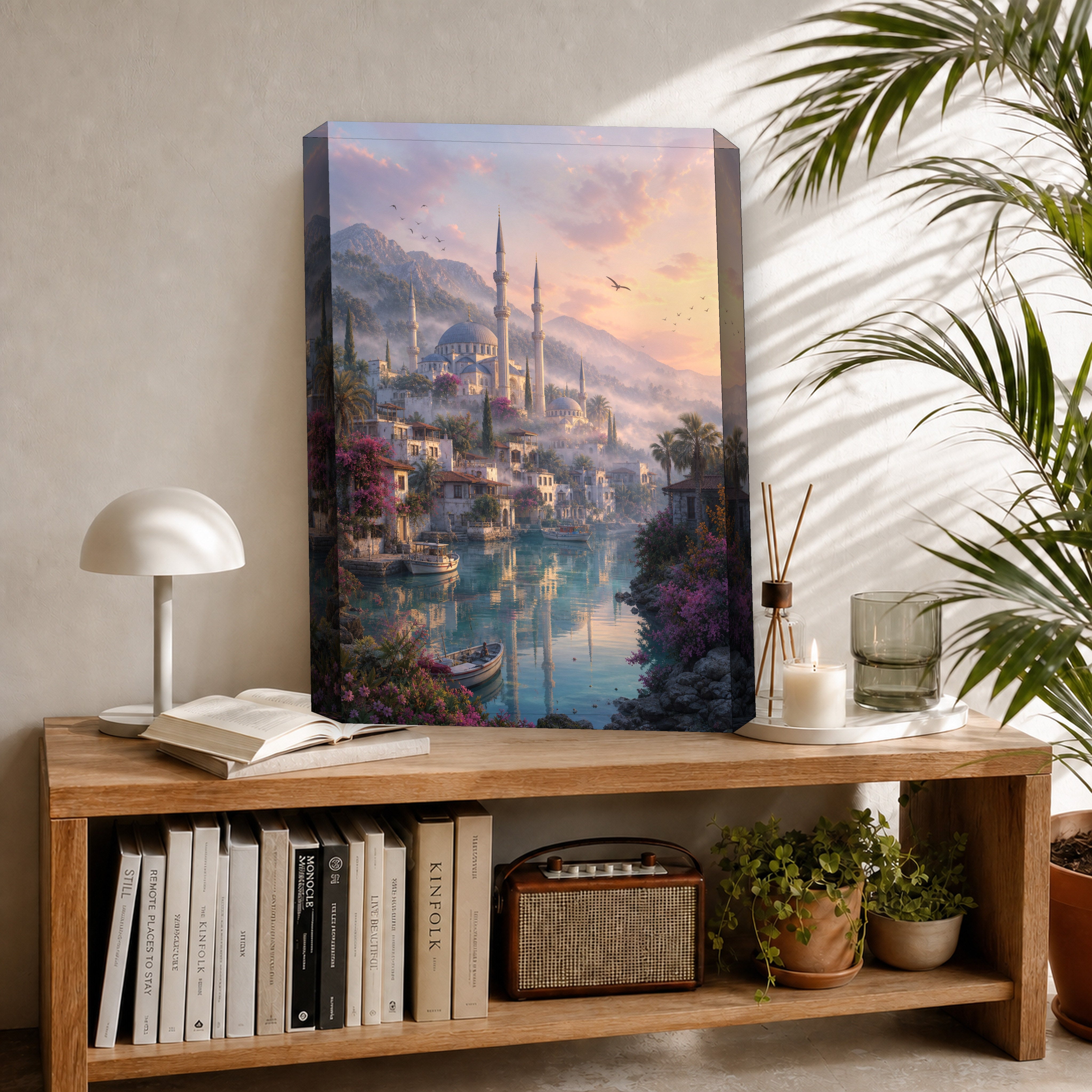 Bodrum Pastel Lagoon Mosque canvas room mockup by Seji Art