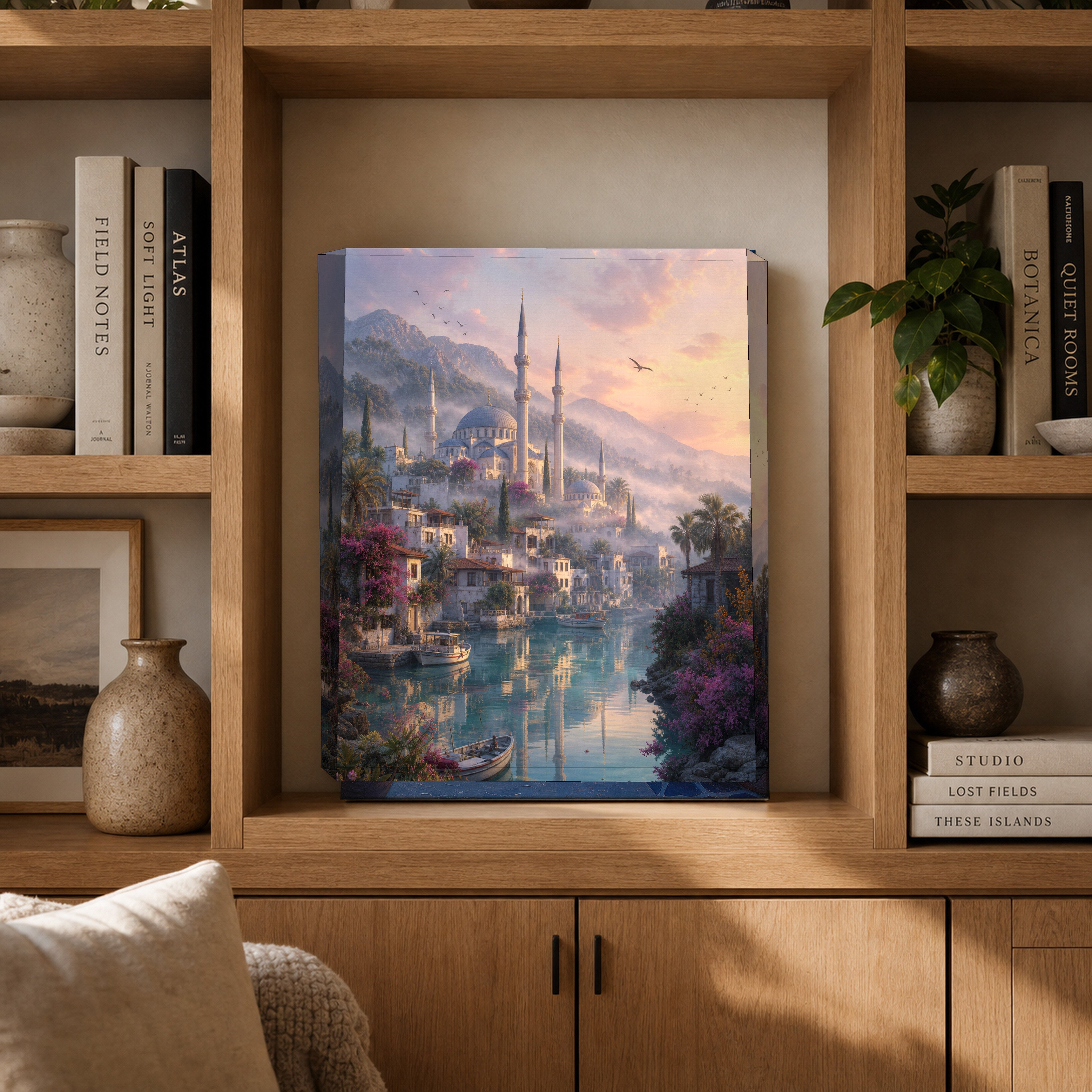 Bodrum Pastel Lagoon Mosque canvas gallery shelf mockup by Seji Art