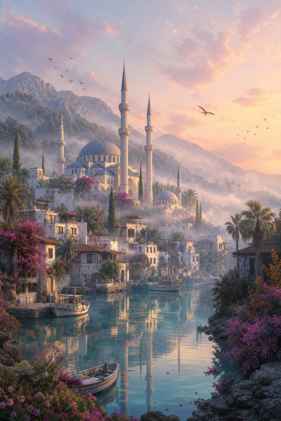 Bodrum Pastel Lagoon Mosque poster print preview by Seji Art