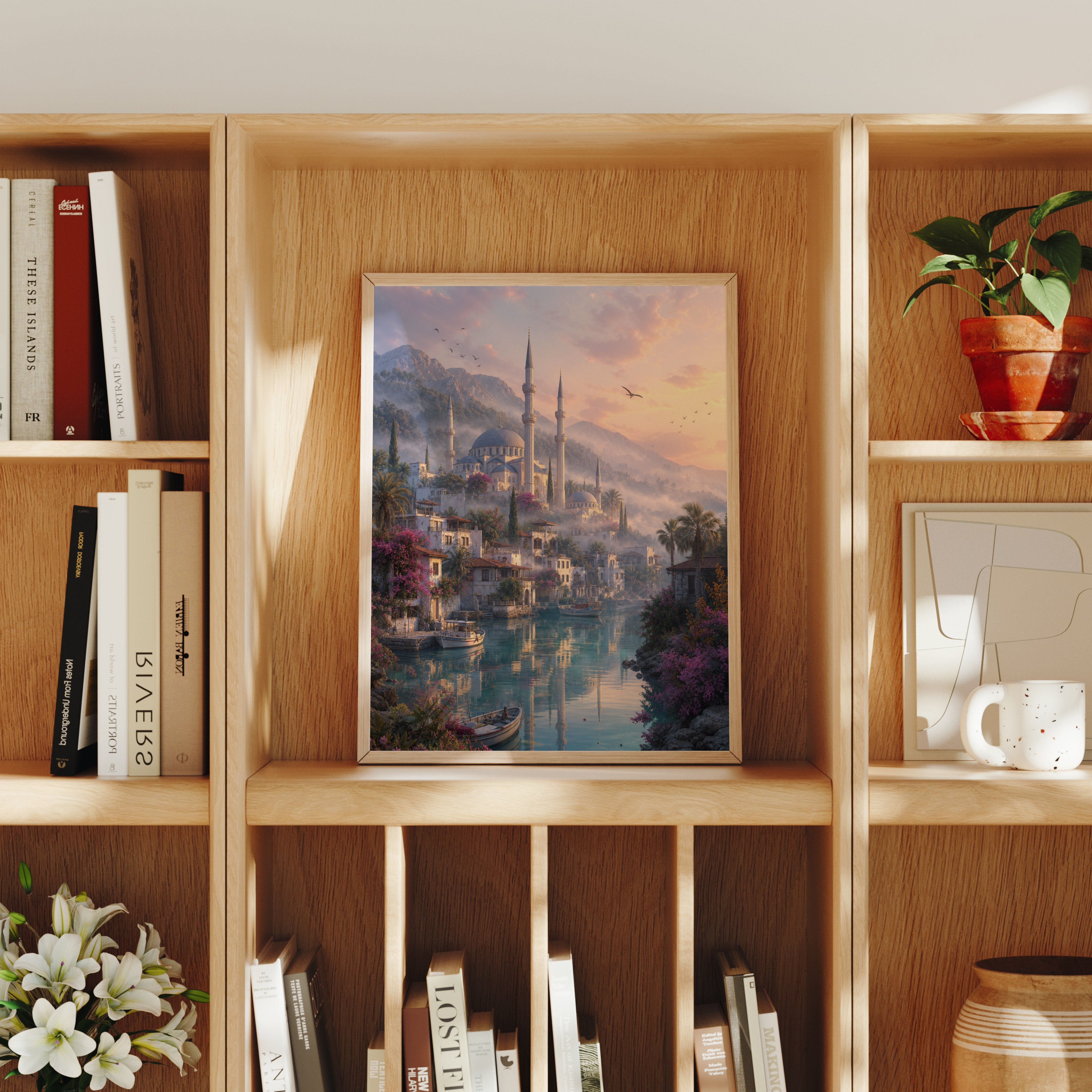 Bodrum Pastel Lagoon Mosque poster home decor mockup by Seji Art