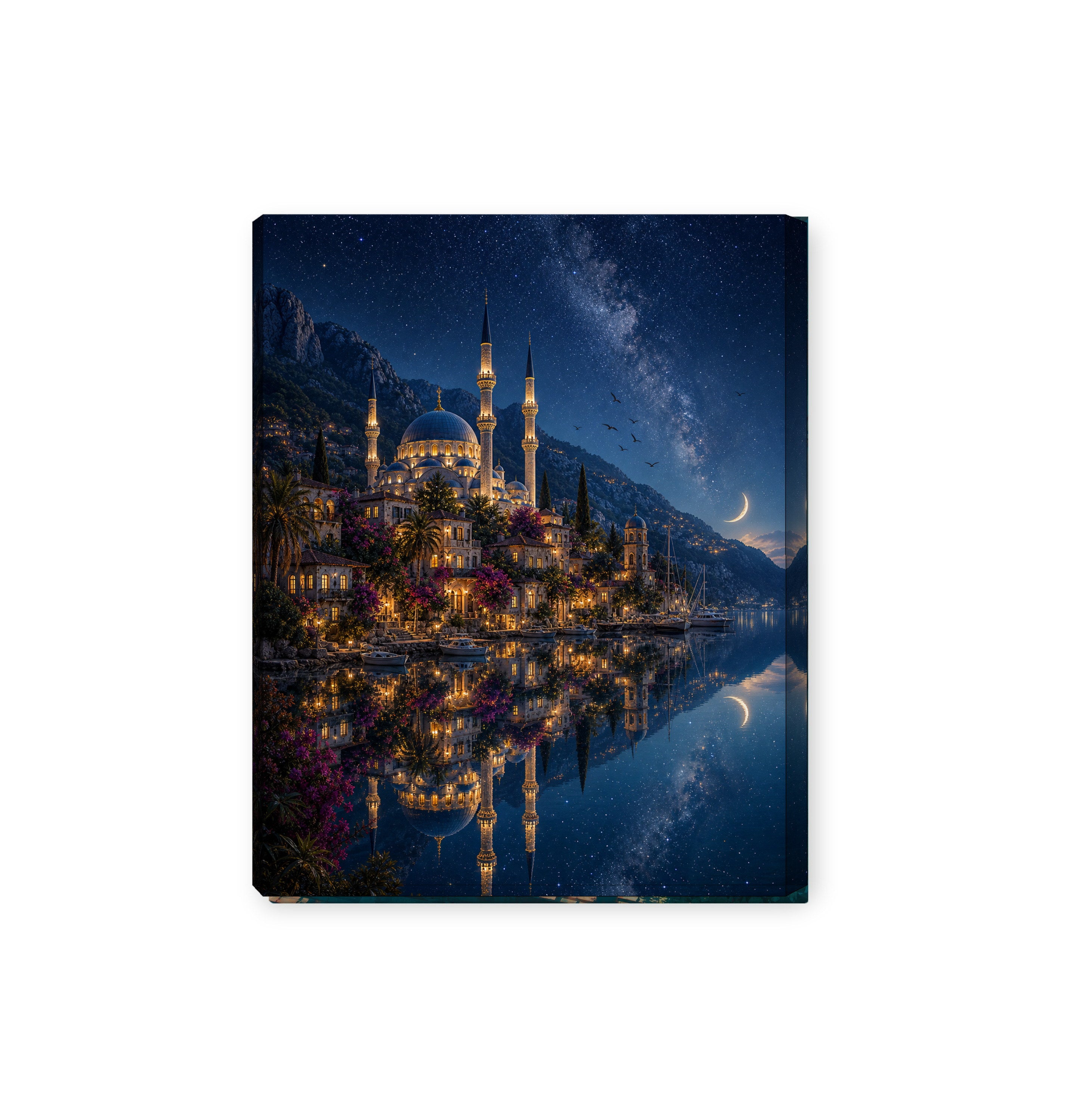 Bodrum Starlit Mosque Reflection canvas wall art preview by Seji Art