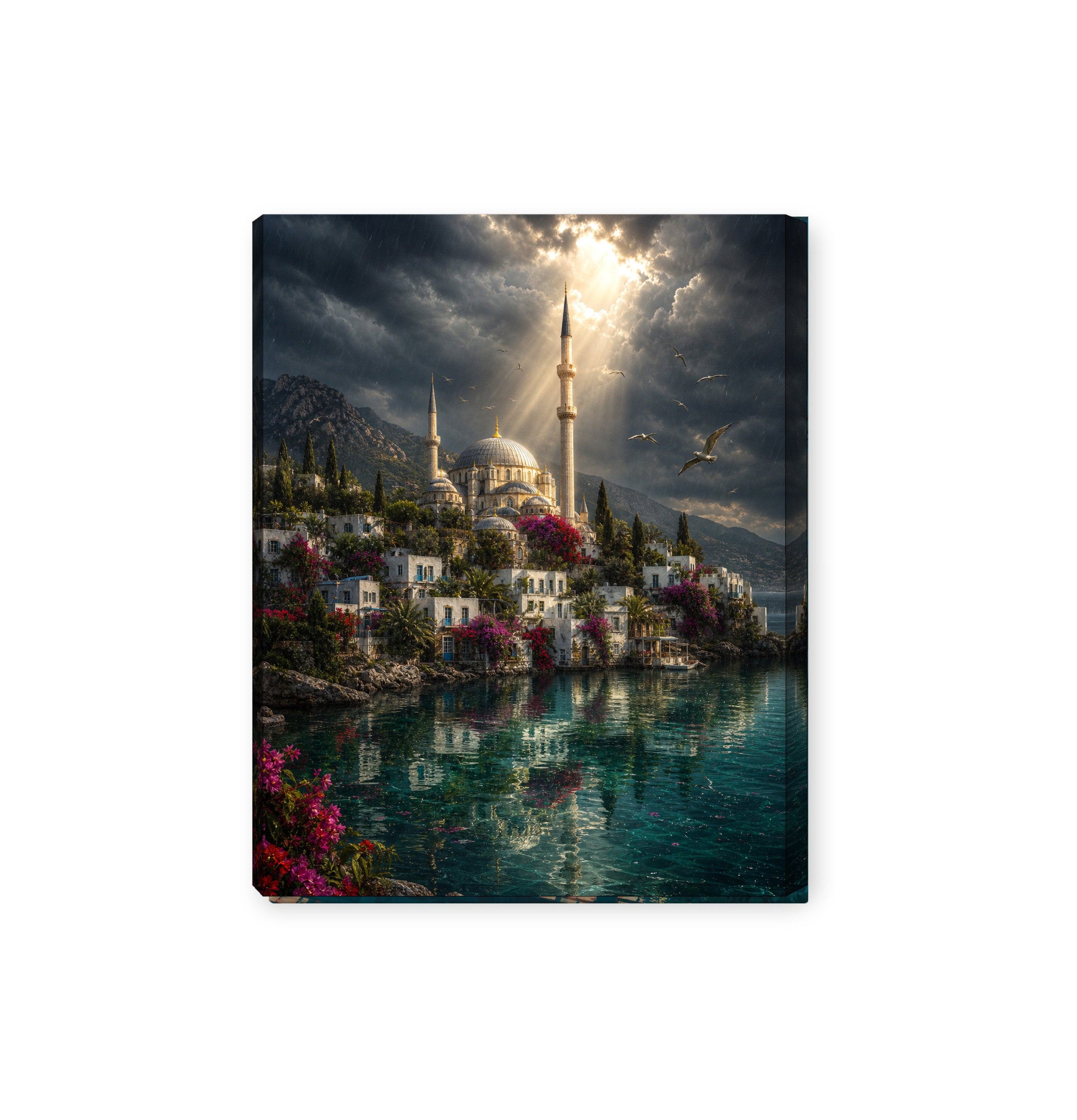 Bodrum Stormlight Mosque Harbor canvas wall art preview by Seji Art