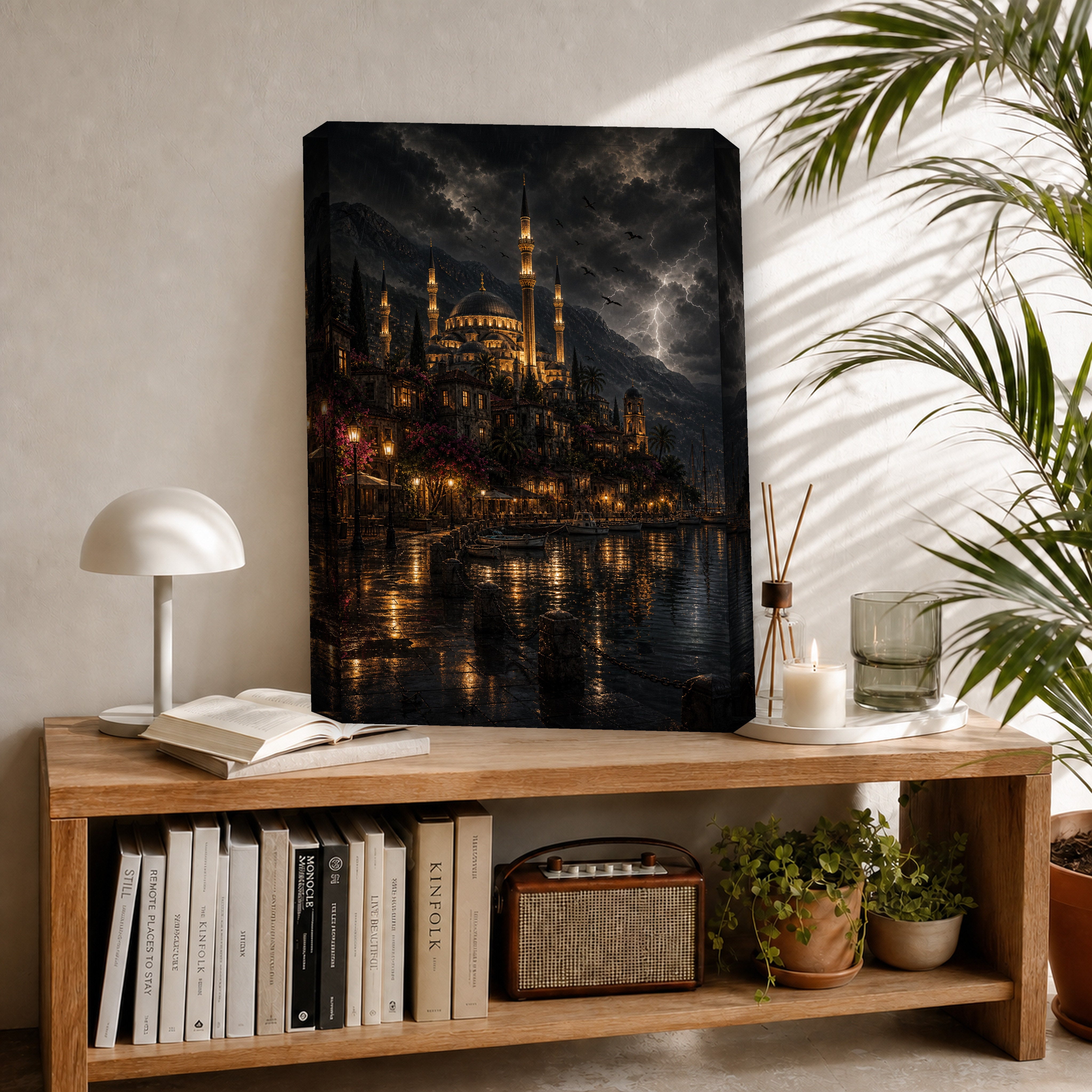 Bodrum Stormy Castle Mosque canvas room mockup by Seji Art