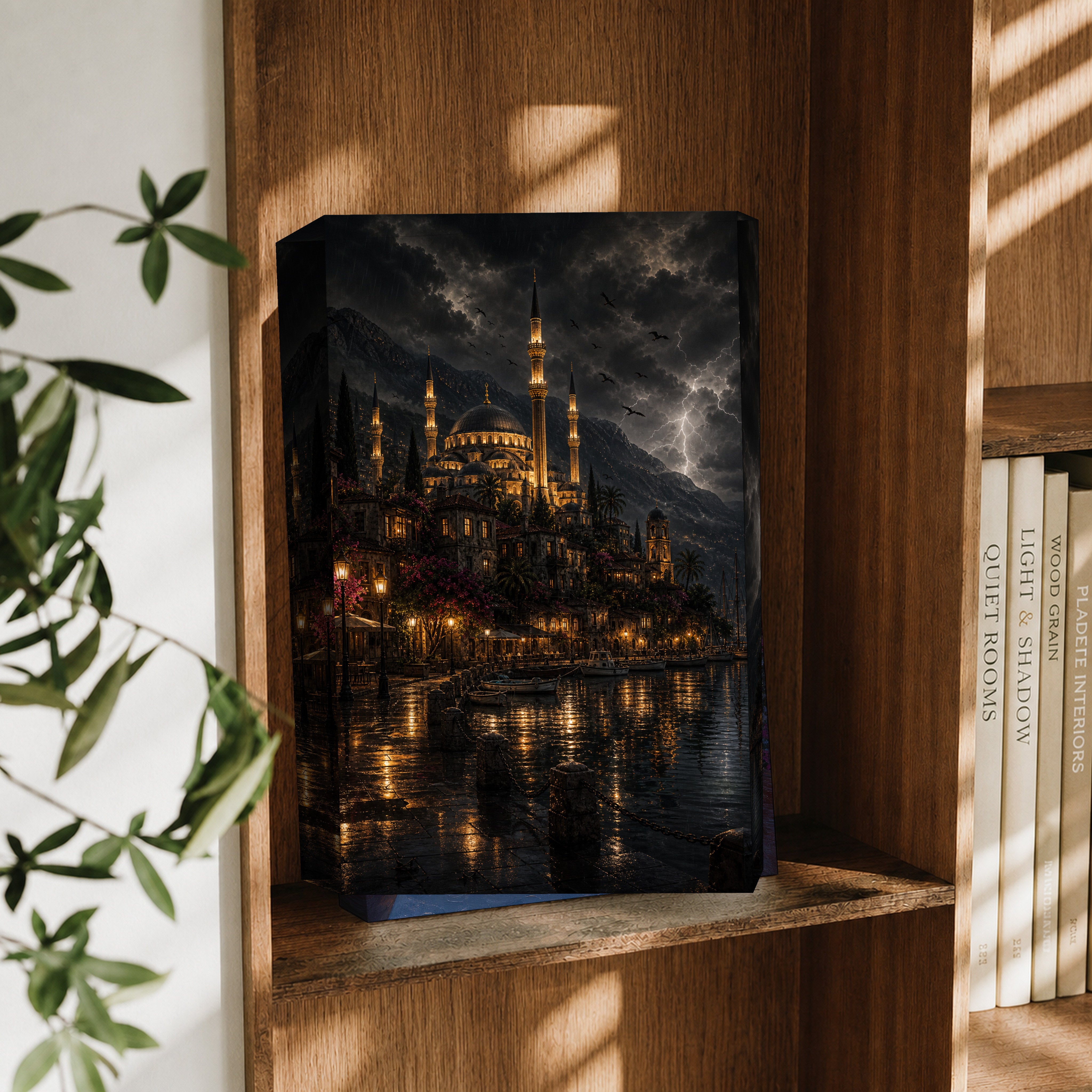 Bodrum Stormy Castle Mosque canvas wall art decor mockup by Seji Art
