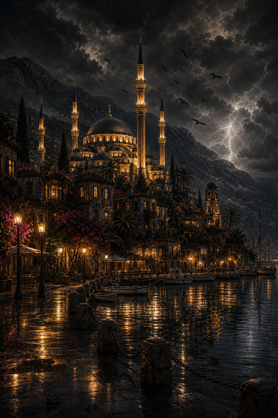 Bodrum Stormy Castle Mosque poster print preview by Seji Art