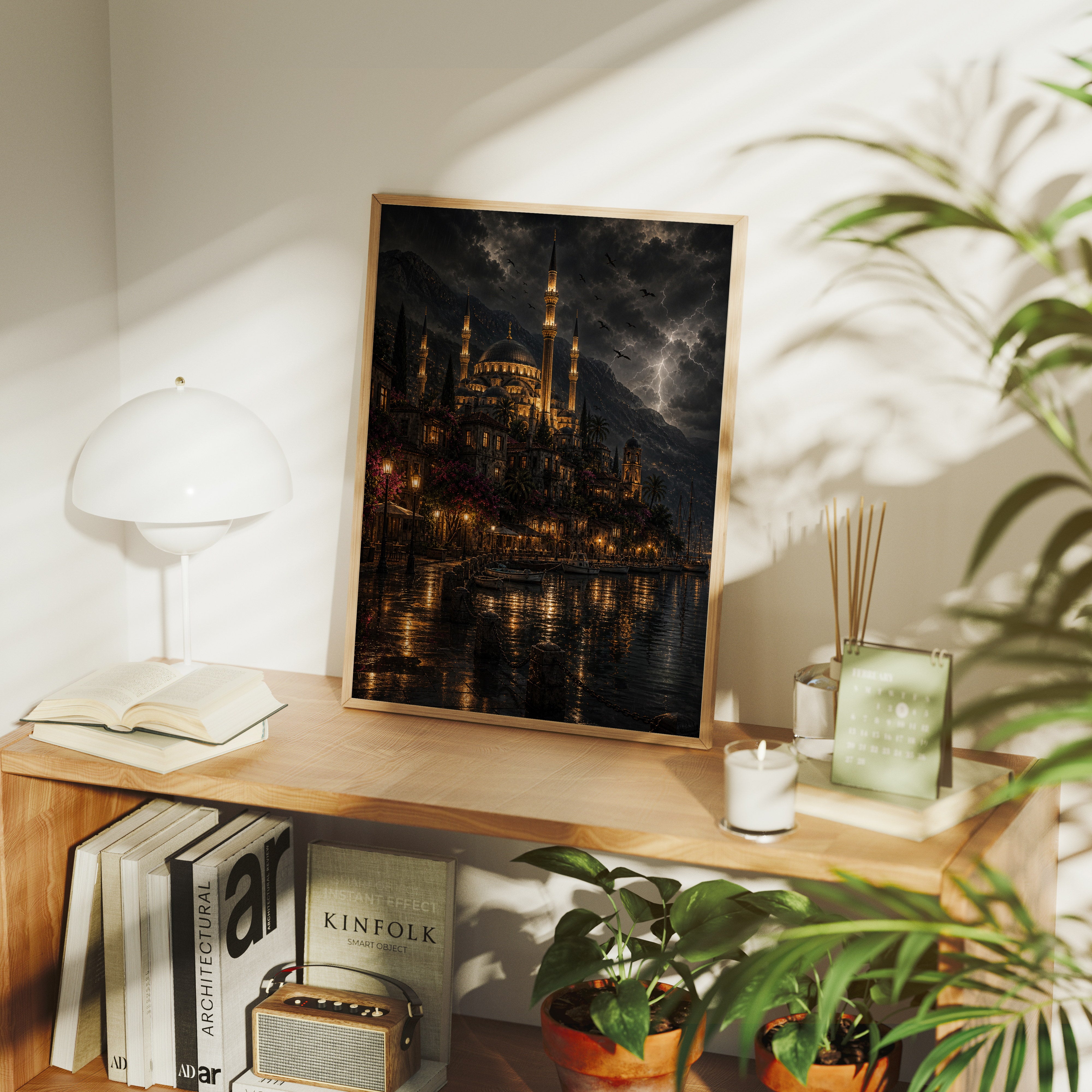 Bodrum Stormy Castle Mosque poster gallery shelf mockup by Seji Art