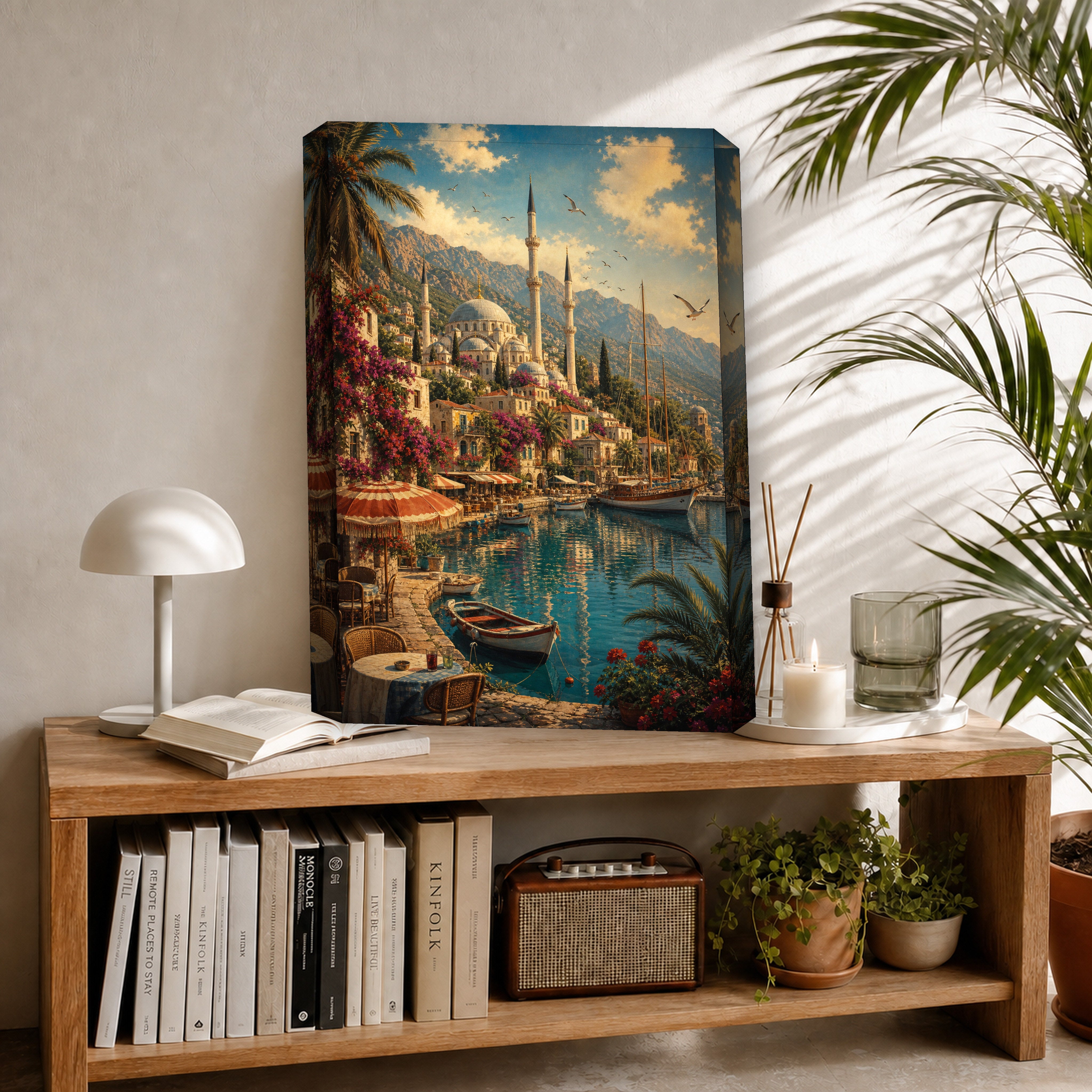Bodrum Sunlit Garden Marina canvas room mockup by Seji Art