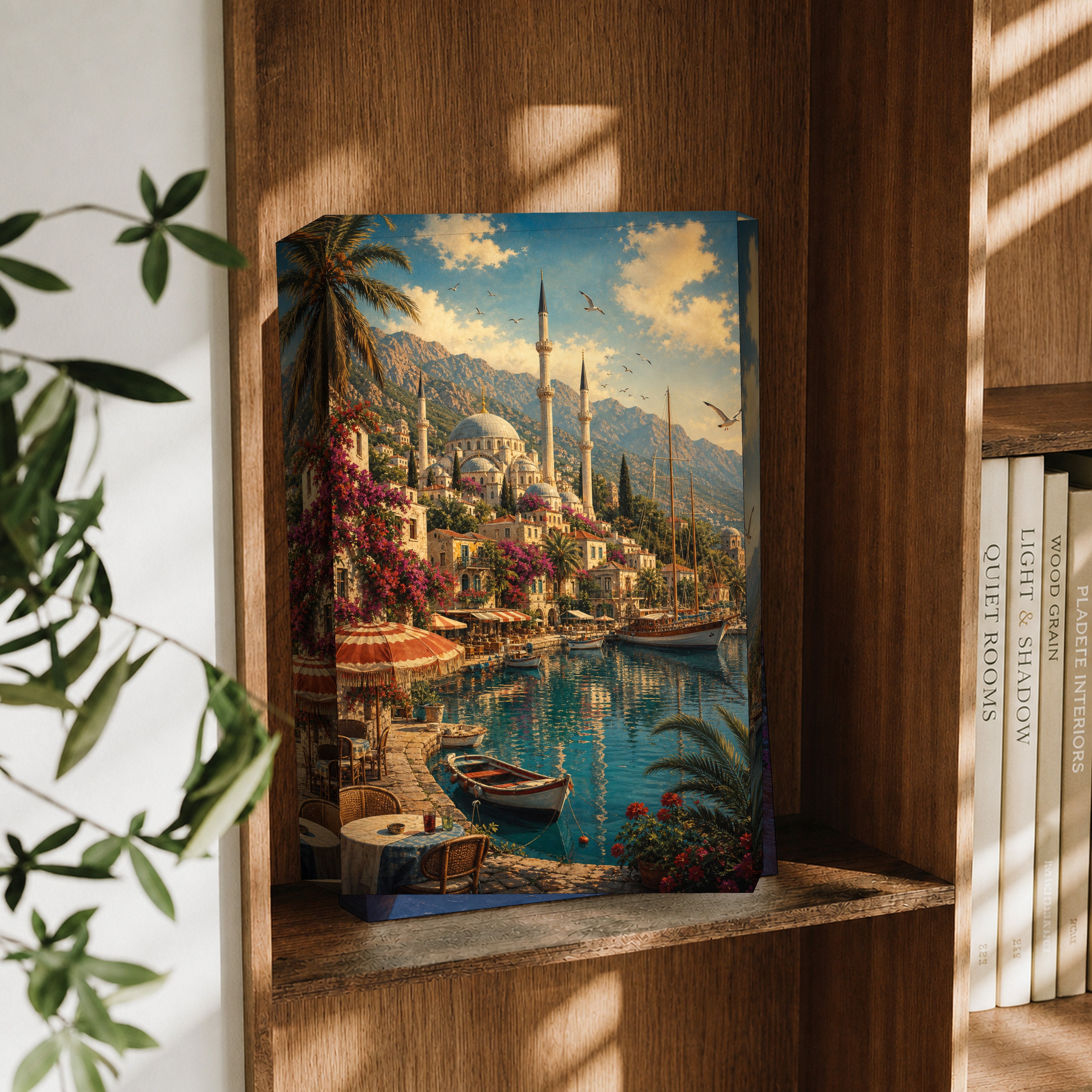Bodrum Sunlit Garden Marina canvas wall art decor mockup by Seji Art