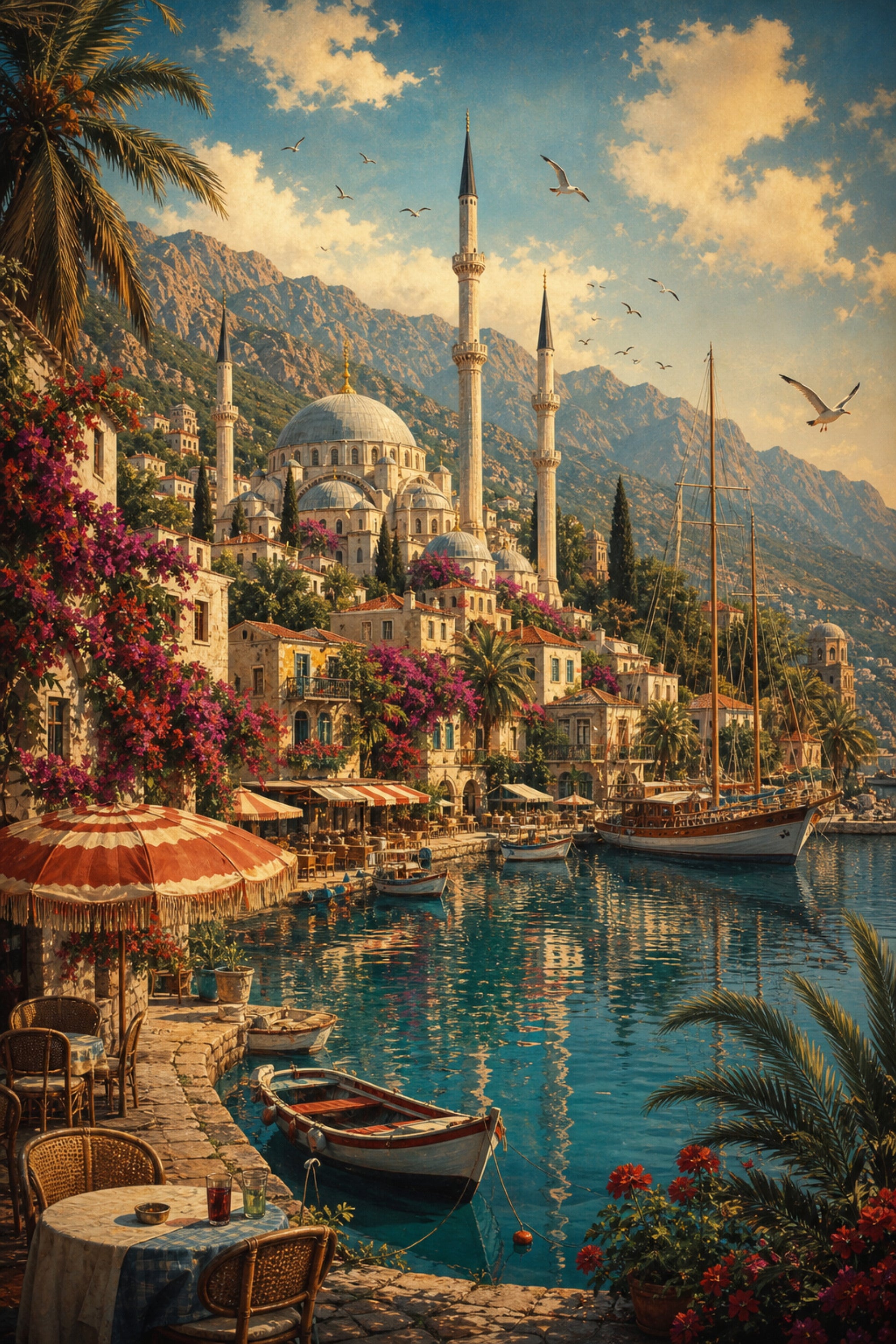 Bodrum Sunlit Garden Marina poster print preview by Seji Art