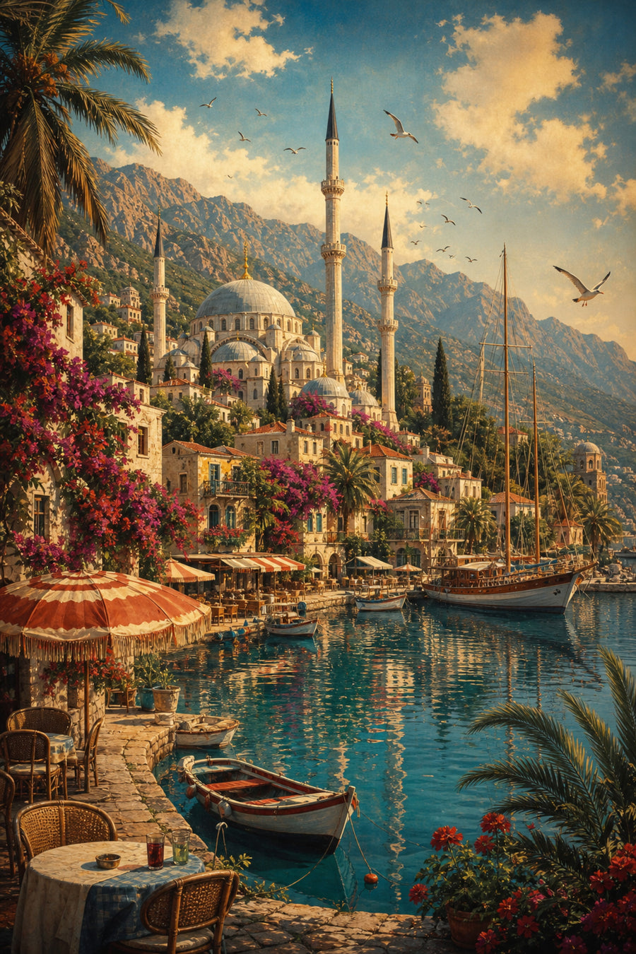 Bodrum Sunlit Garden Marina poster print preview by Seji Art