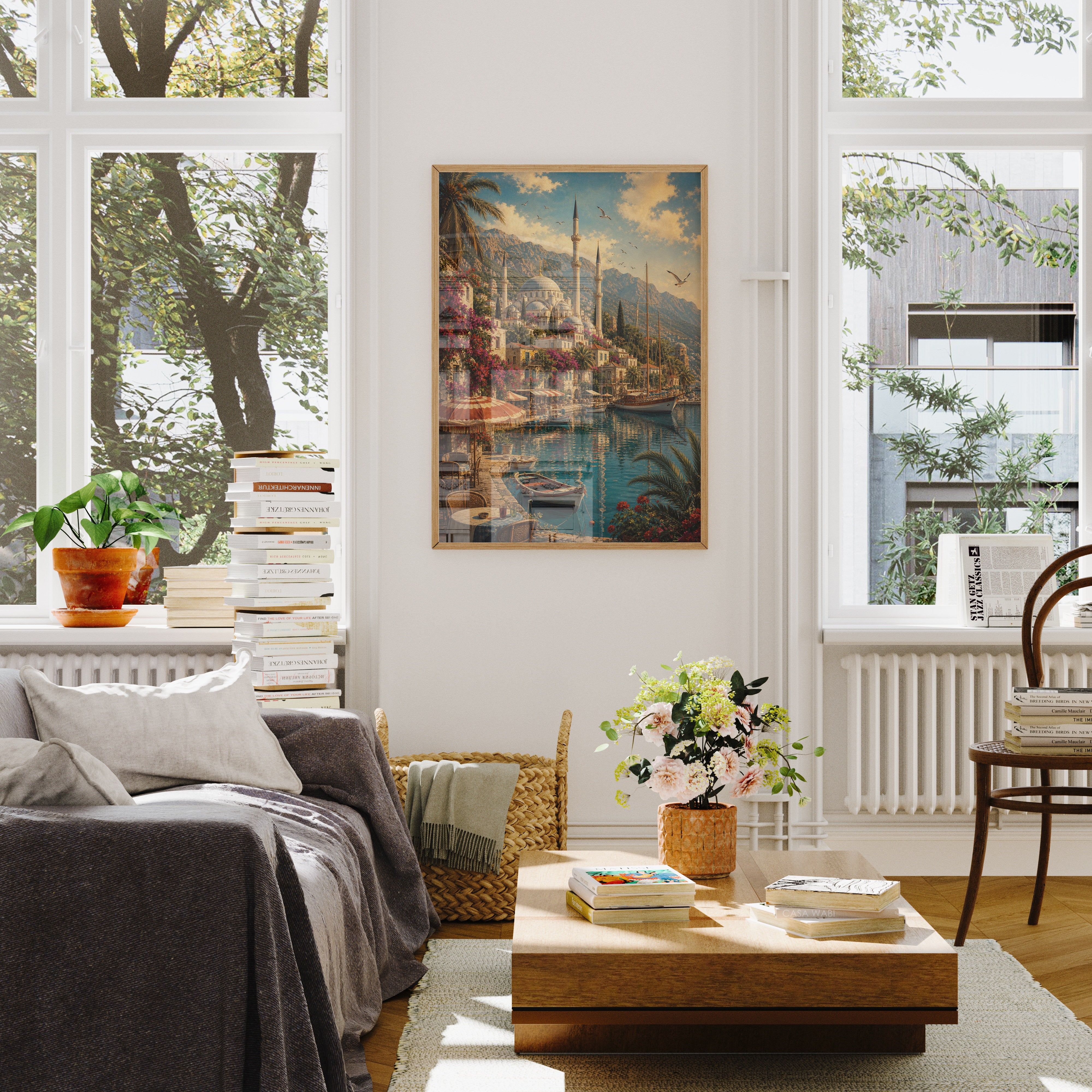 Bodrum Sunlit Garden Marina poster wall art mockup by Seji Art