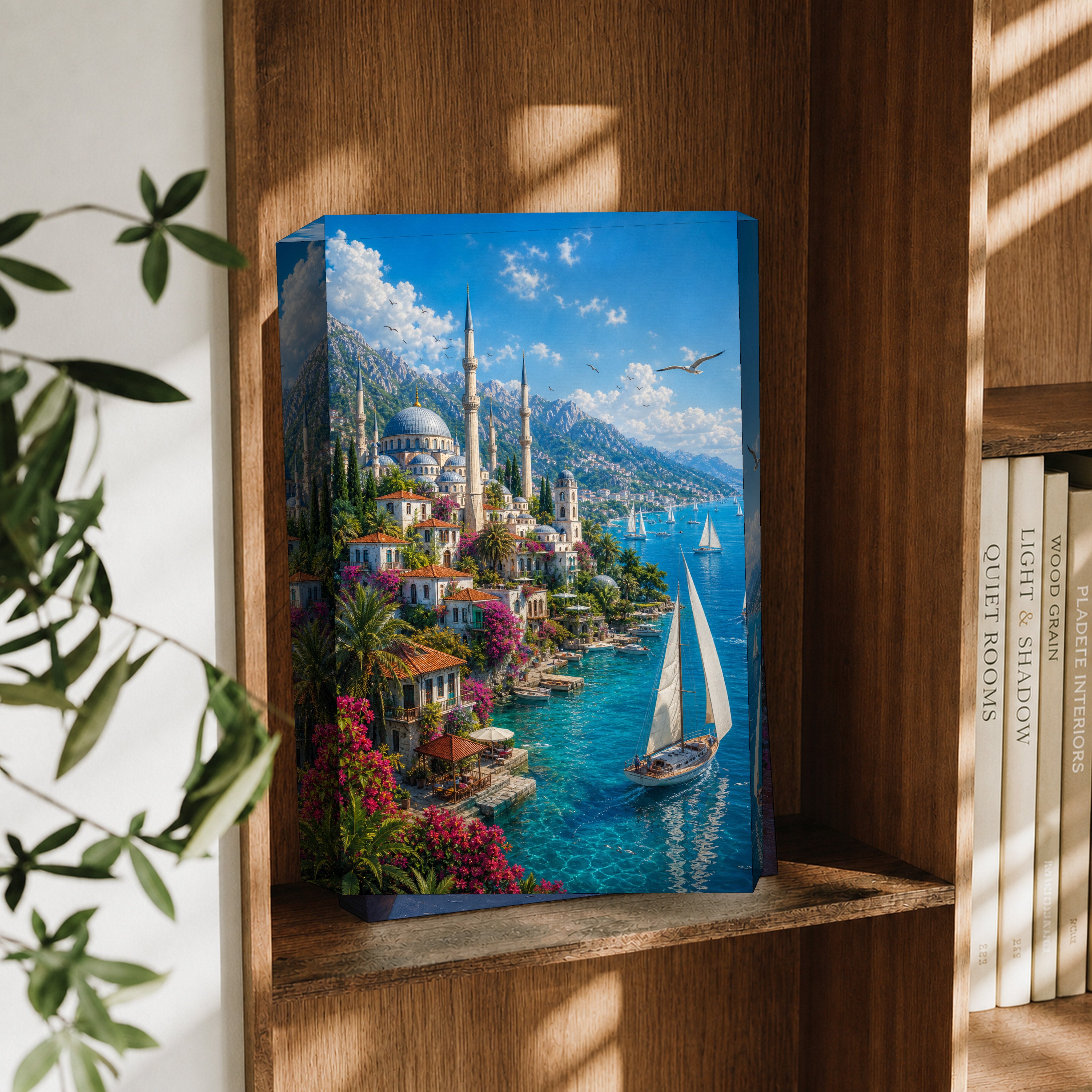 Bodrum Sunny Sailing Cove canvas wall art decor mockup by Seji Art