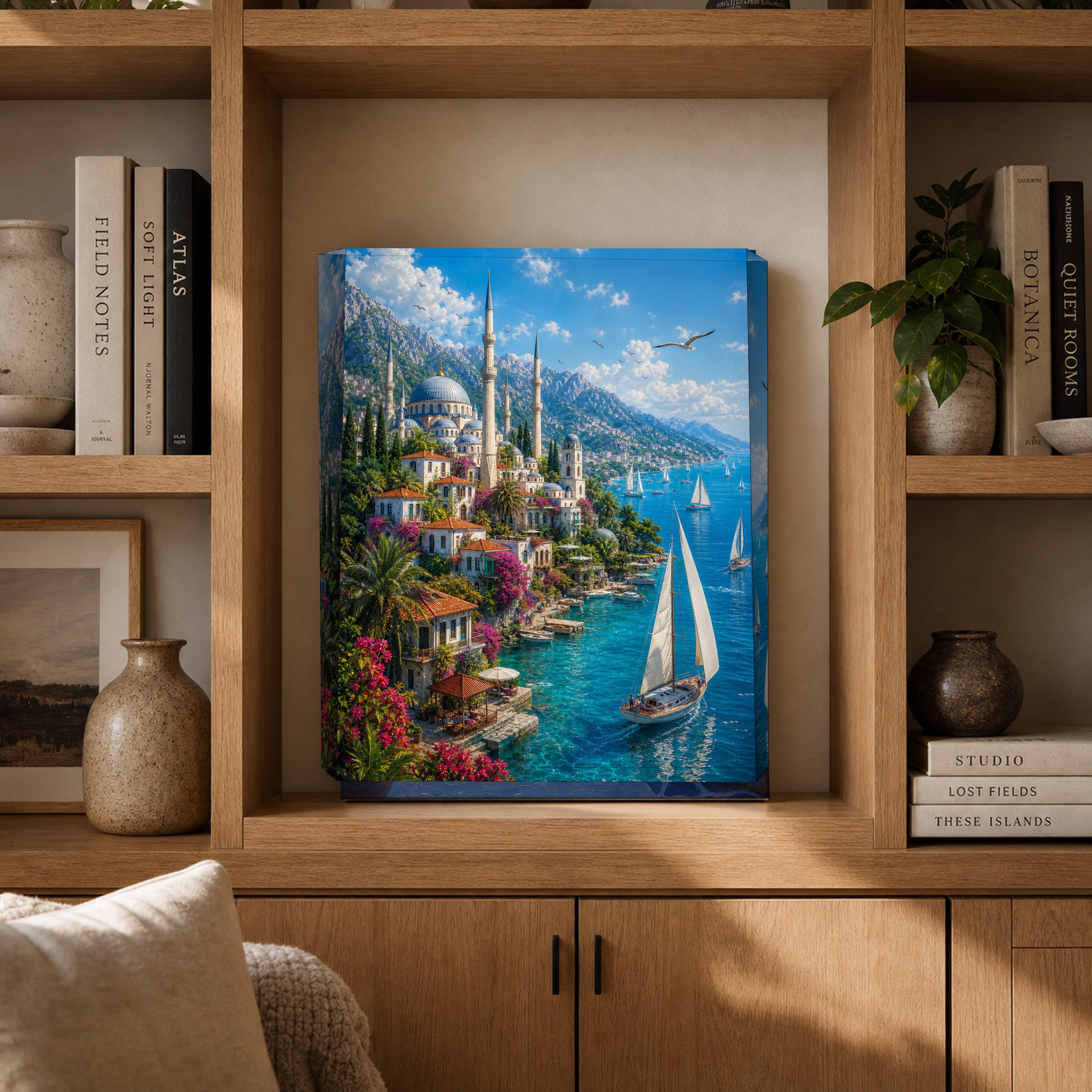 Bodrum Sunny Sailing Cove canvas gallery shelf mockup by Seji Art