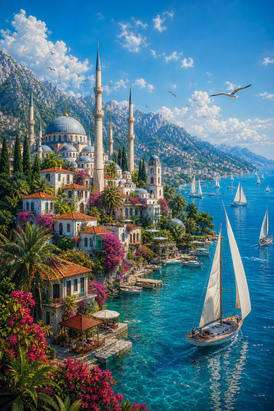 Bodrum Sunny Sailing Cove poster print preview by Seji Art
