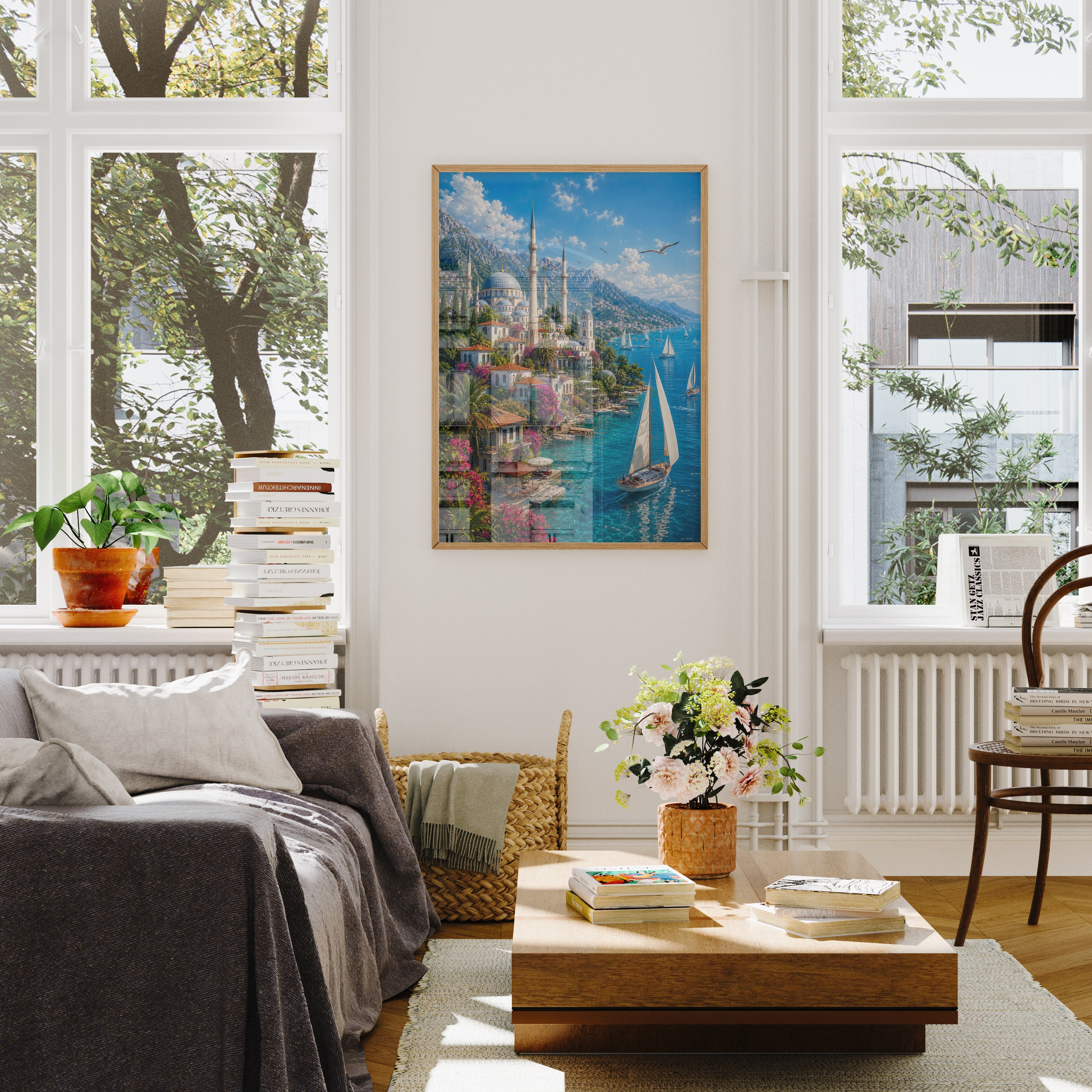 Bodrum Sunny Sailing Cove poster wall art mockup by Seji Art