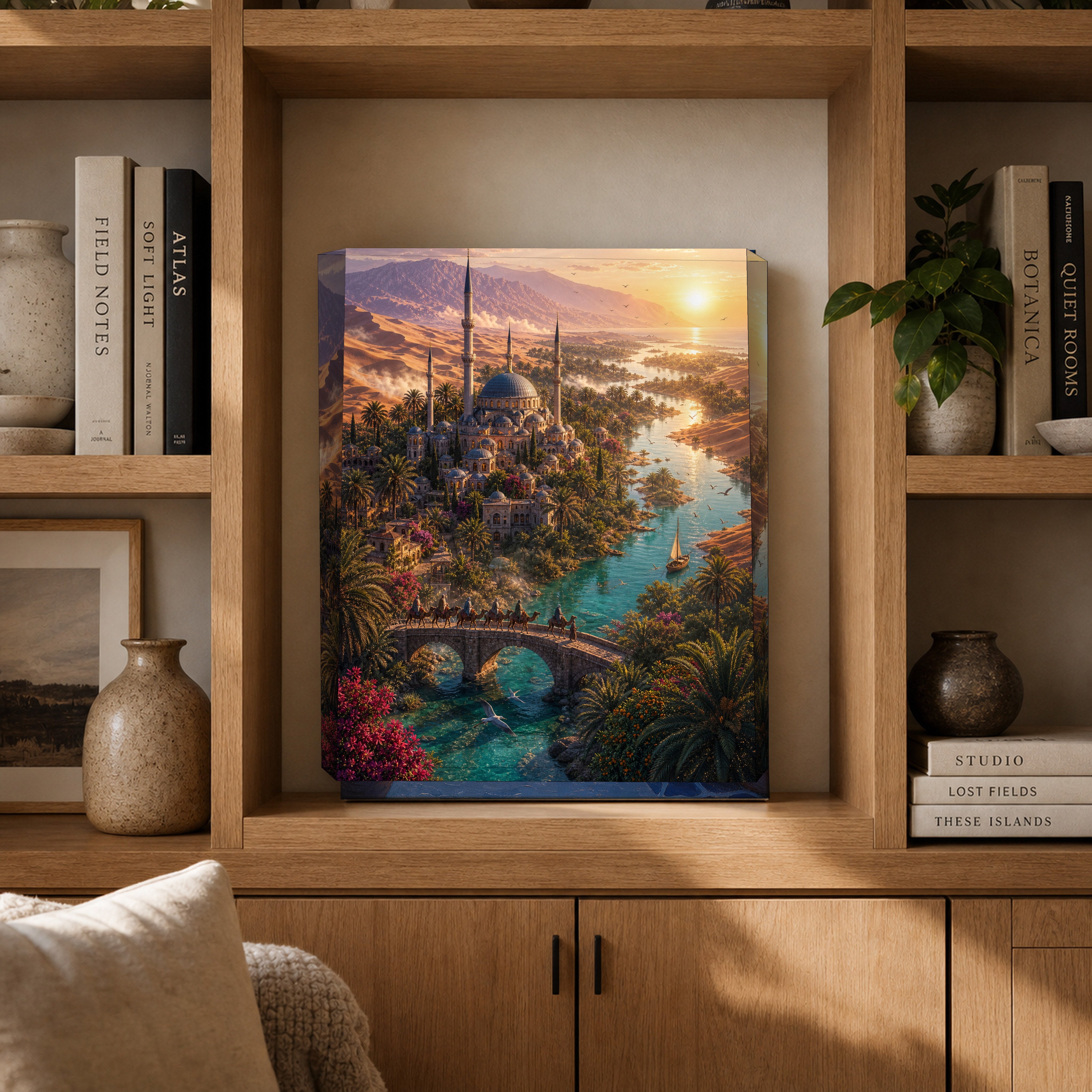 Bodrum Sunset Island Garden canvas gallery shelf mockup by Seji Art