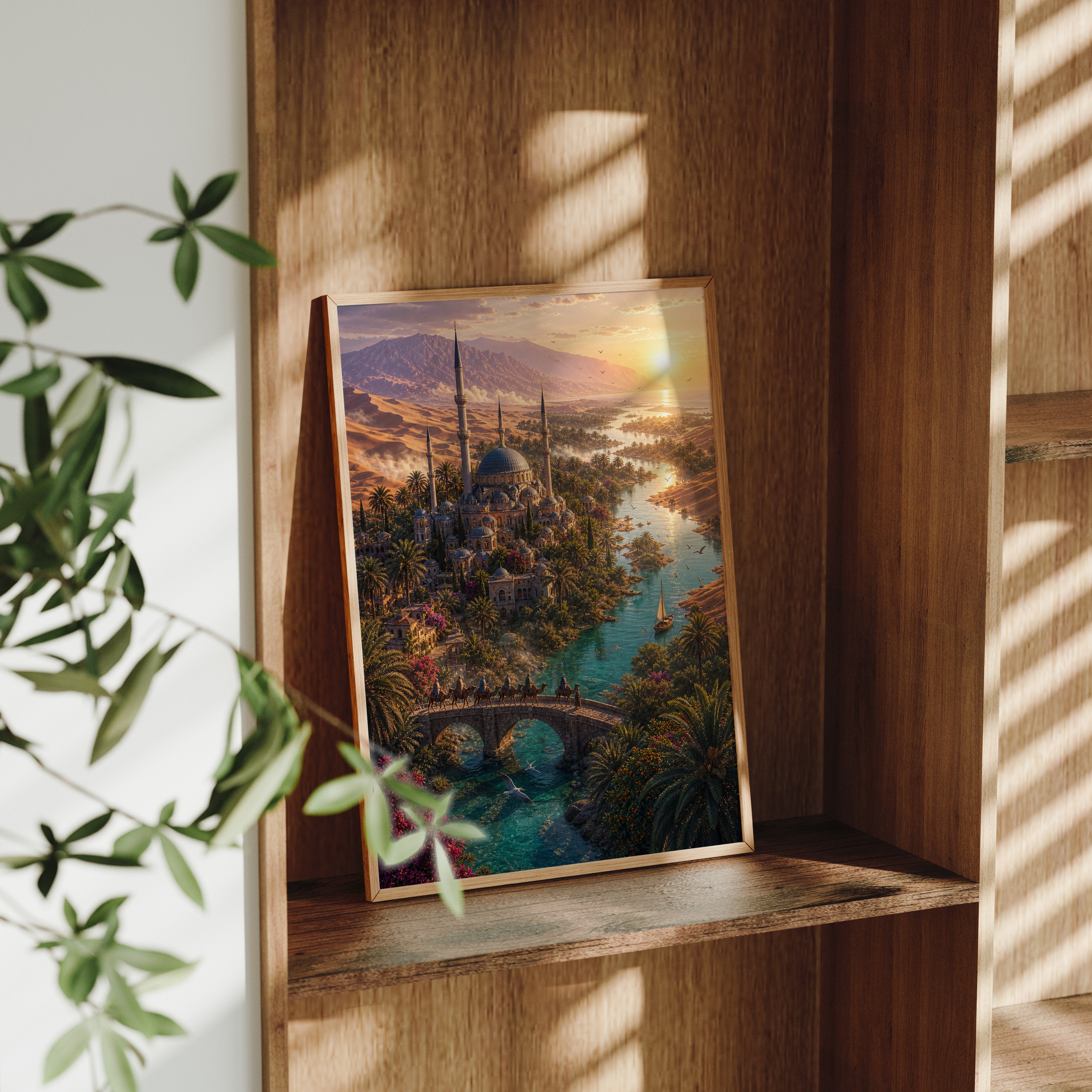 Bodrum Sunset Island Garden poster framed room mockup by Seji Art