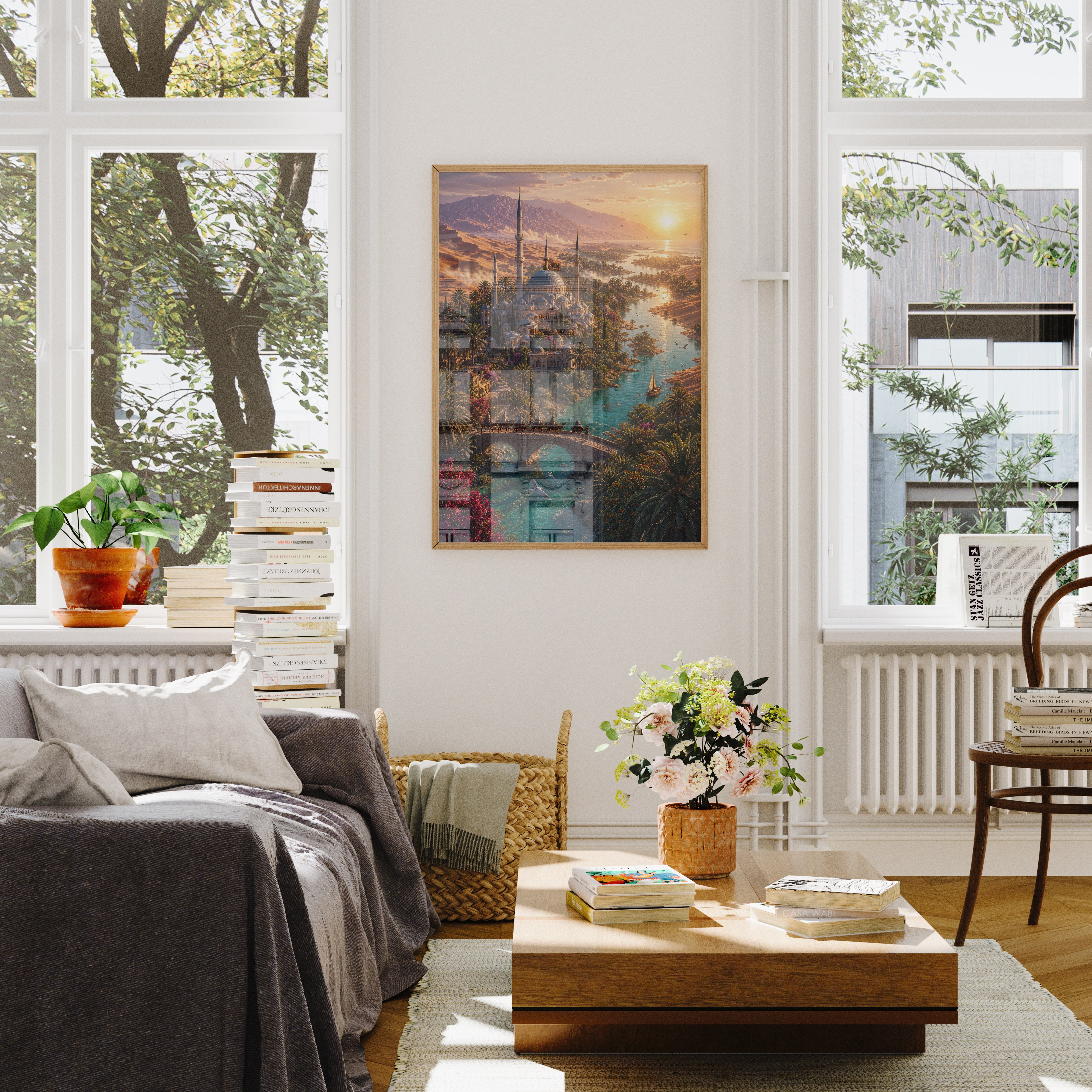 Bodrum Sunset Island Garden poster wall art mockup by Seji Art