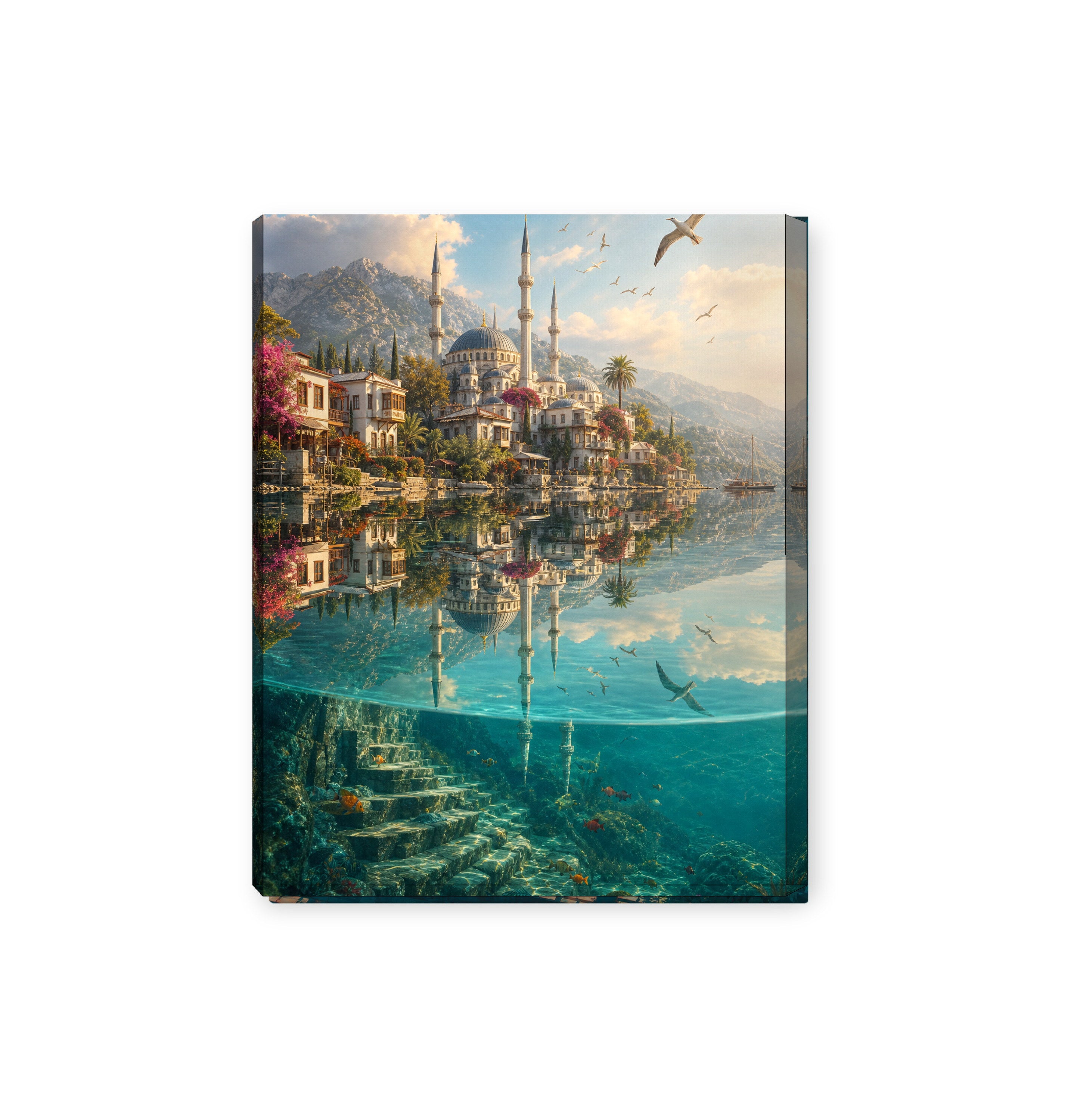 Bodrum Turquoise Cove Mosque canvas wall art preview by Seji Art