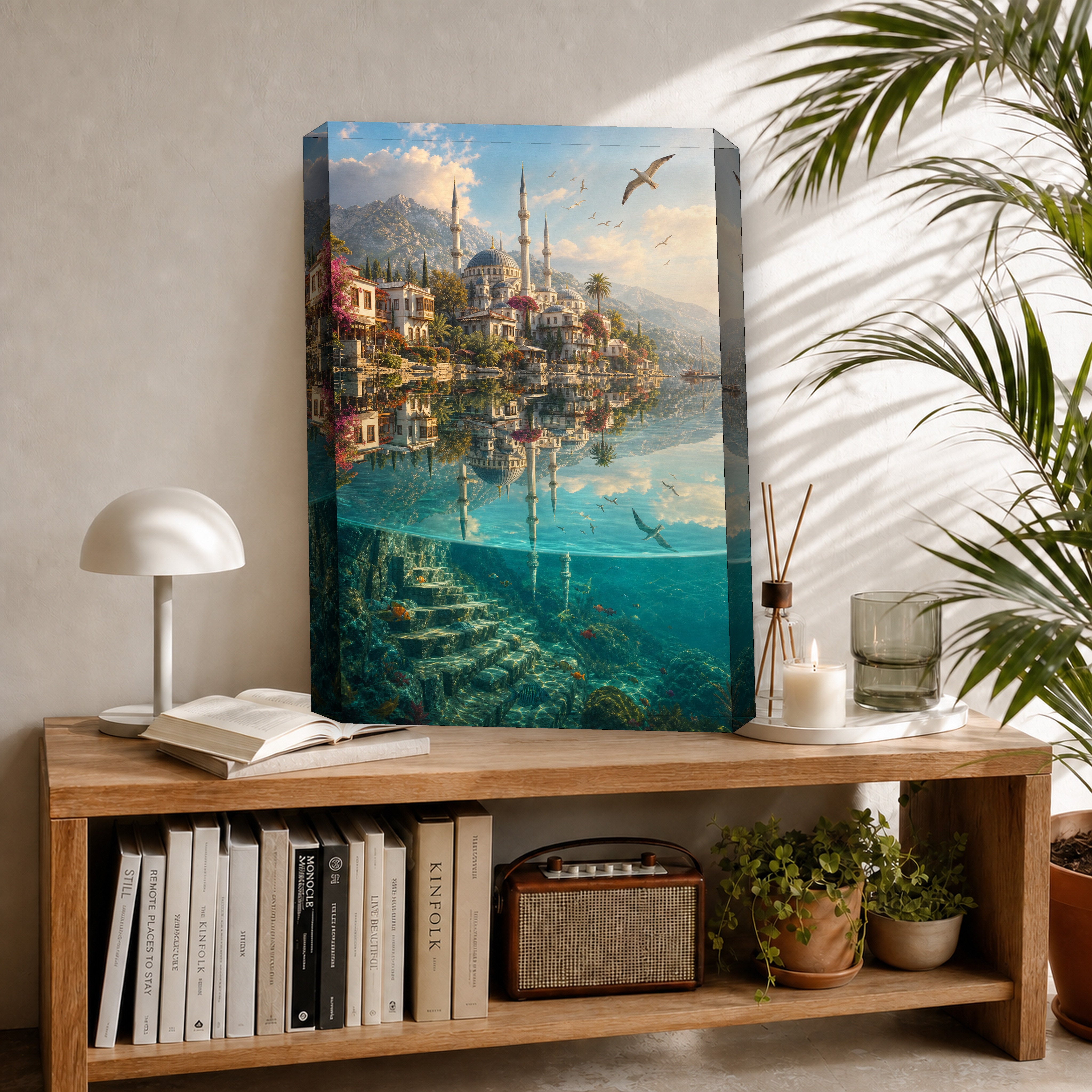 Bodrum Turquoise Cove Mosque canvas room mockup by Seji Art