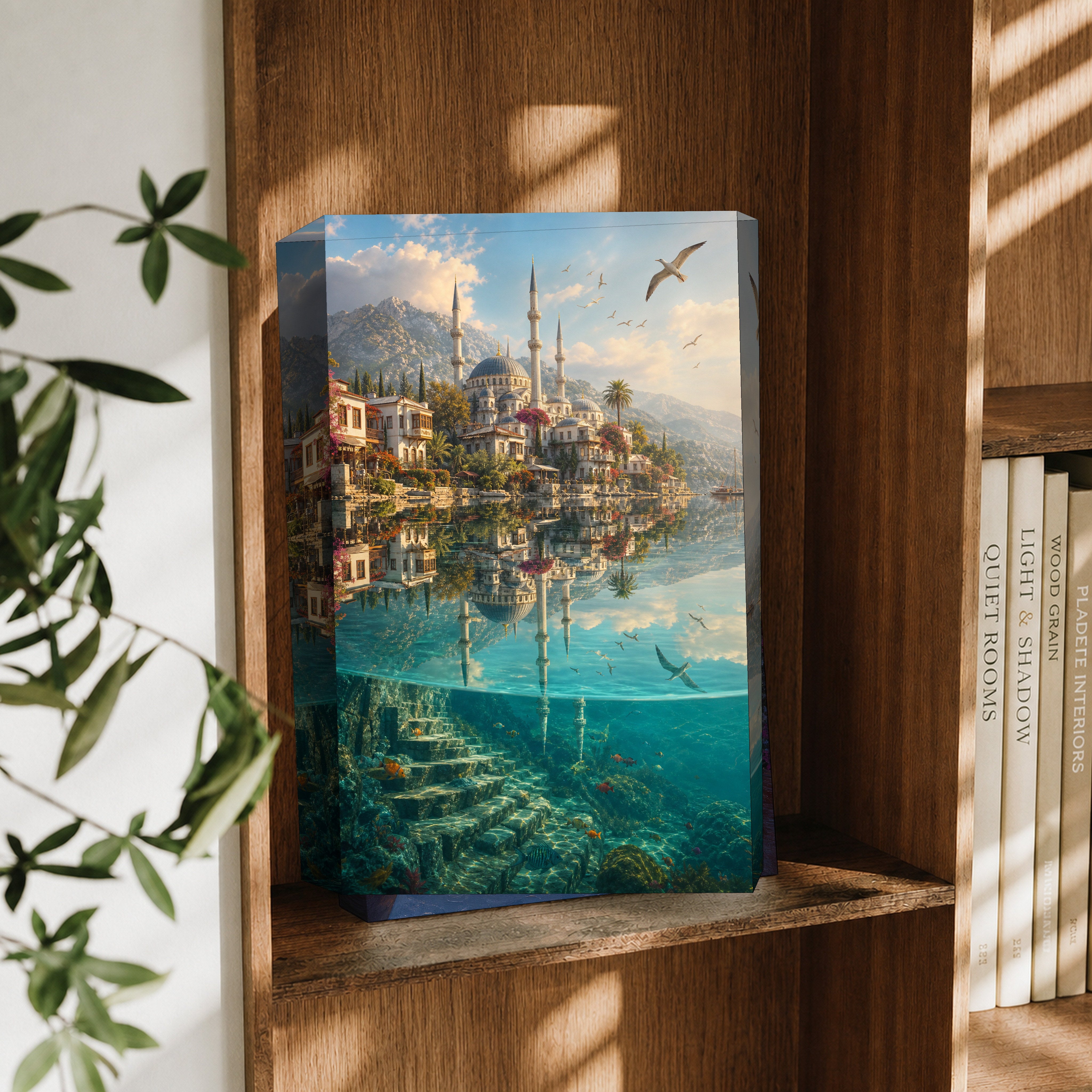 Bodrum Turquoise Cove Mosque canvas wall art decor mockup by Seji Art