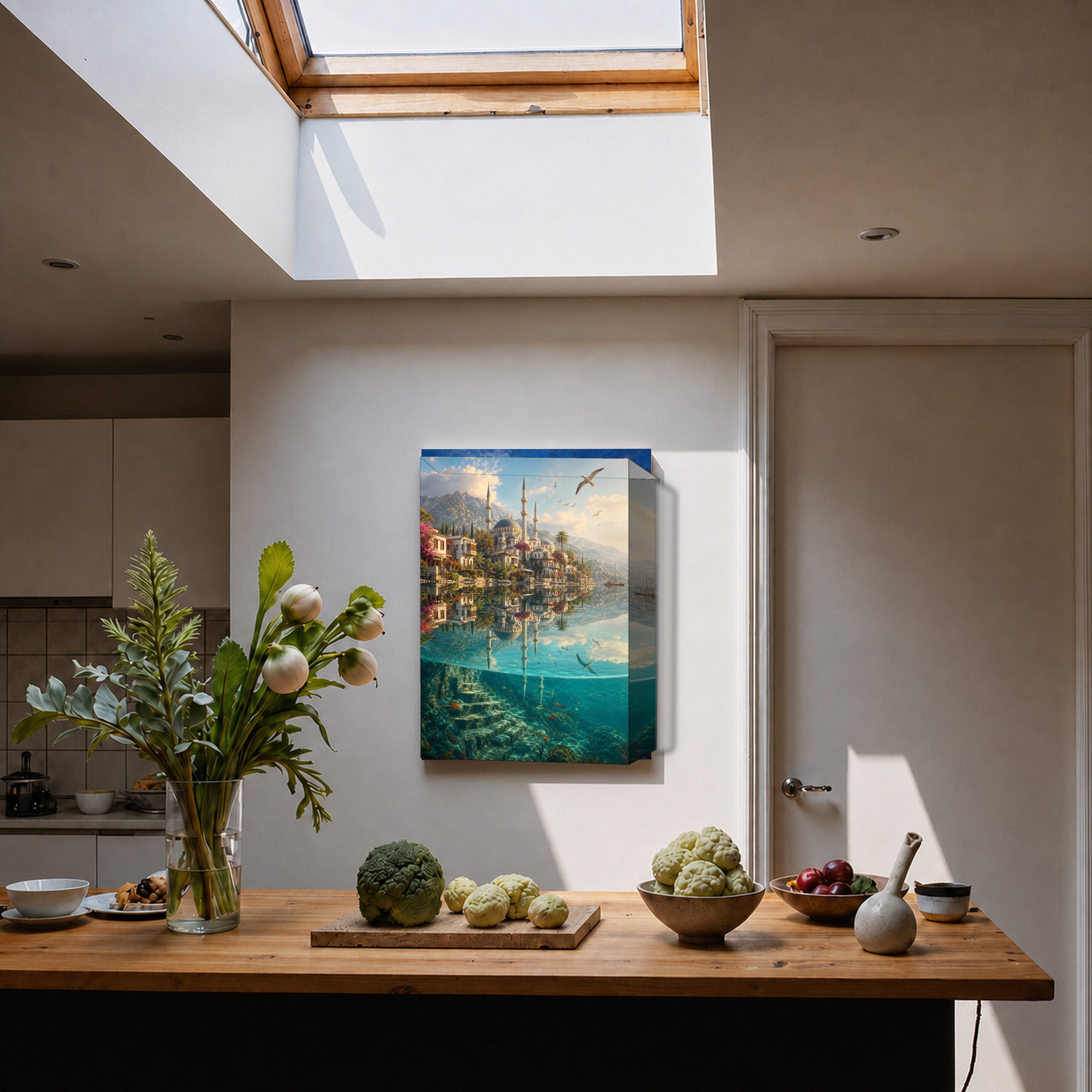 Bodrum Turquoise Cove Mosque canvas home decor mockup by Seji Art