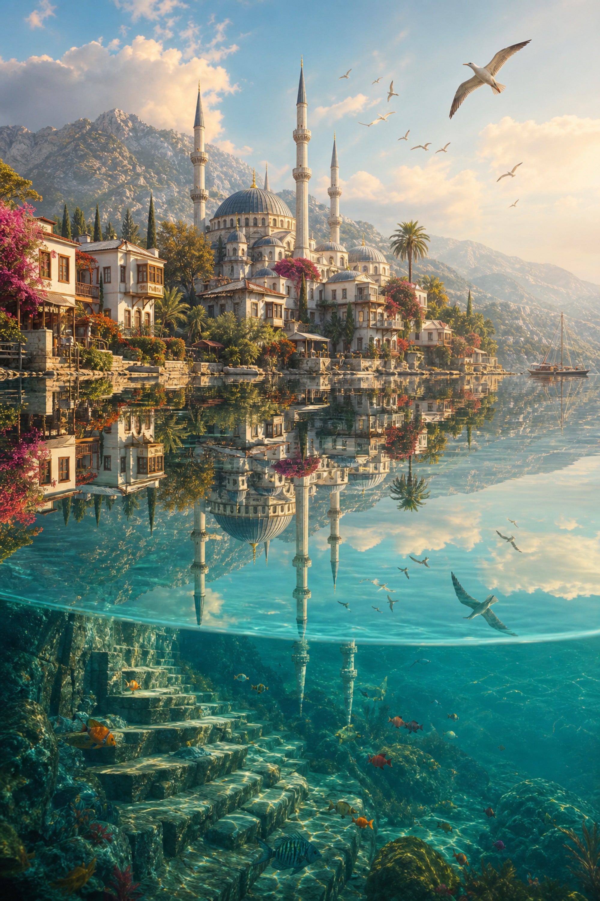 Bodrum Turquoise Cove Mosque poster print preview by Seji Art