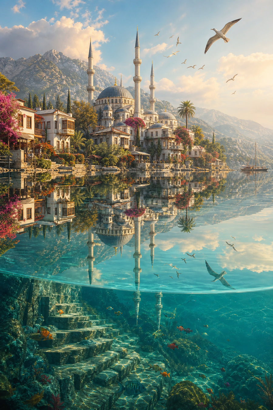 Bodrum Turquoise Cove Mosque poster print preview by Seji Art
