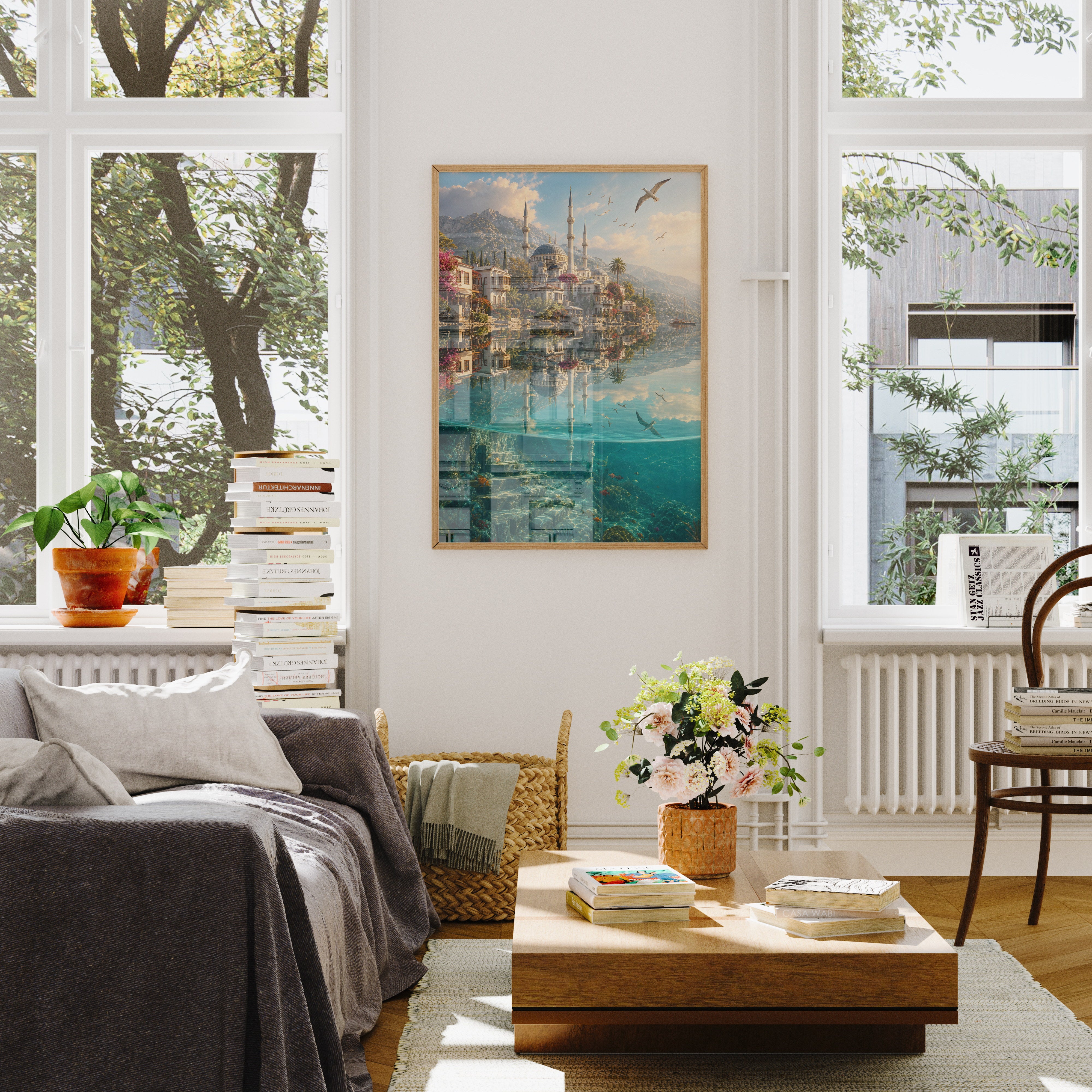 Bodrum Turquoise Cove Mosque poster wall art mockup by Seji Art