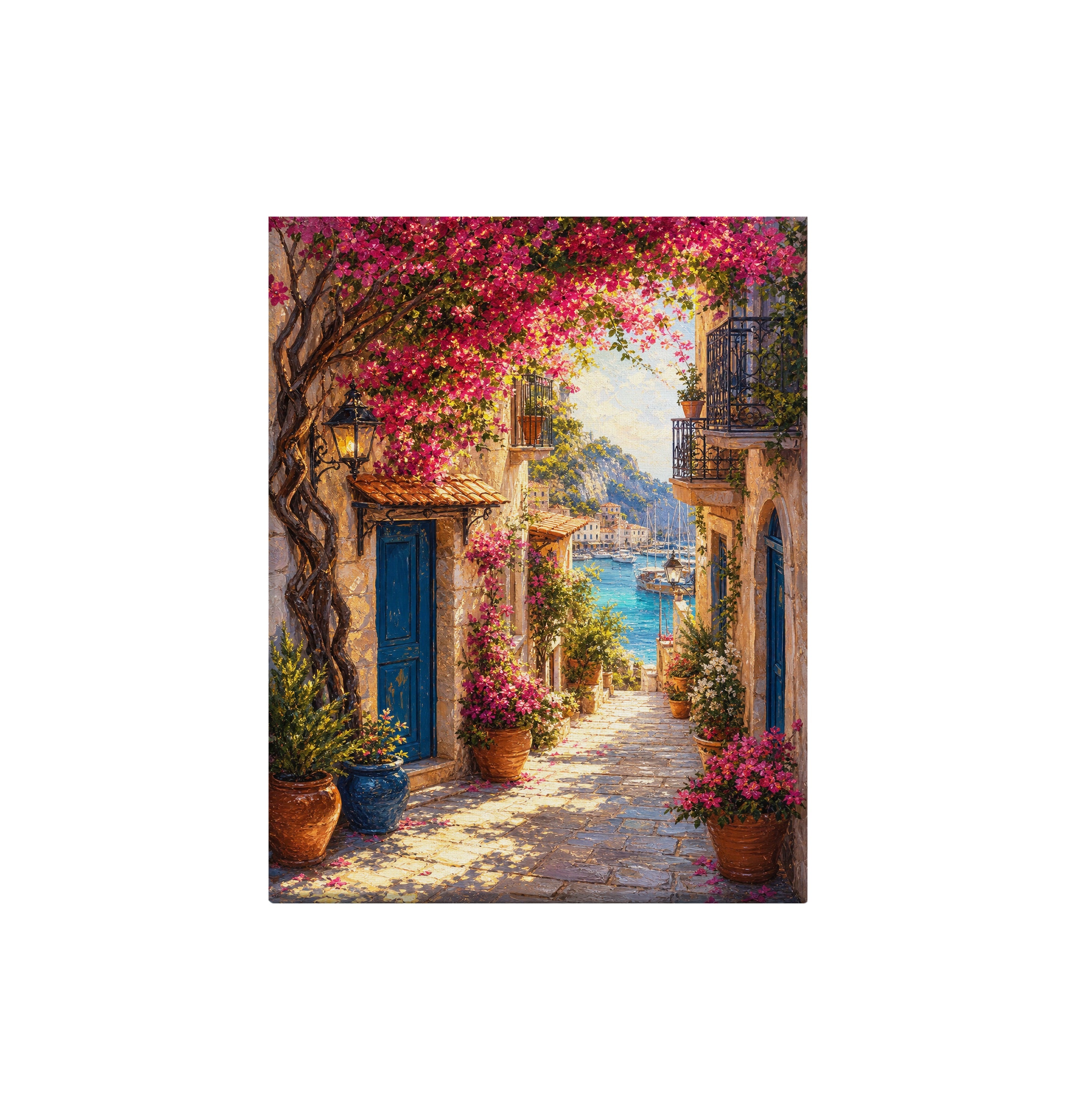 Bougainvillea Mediterranean Alley canvas wall art preview by Seji Art