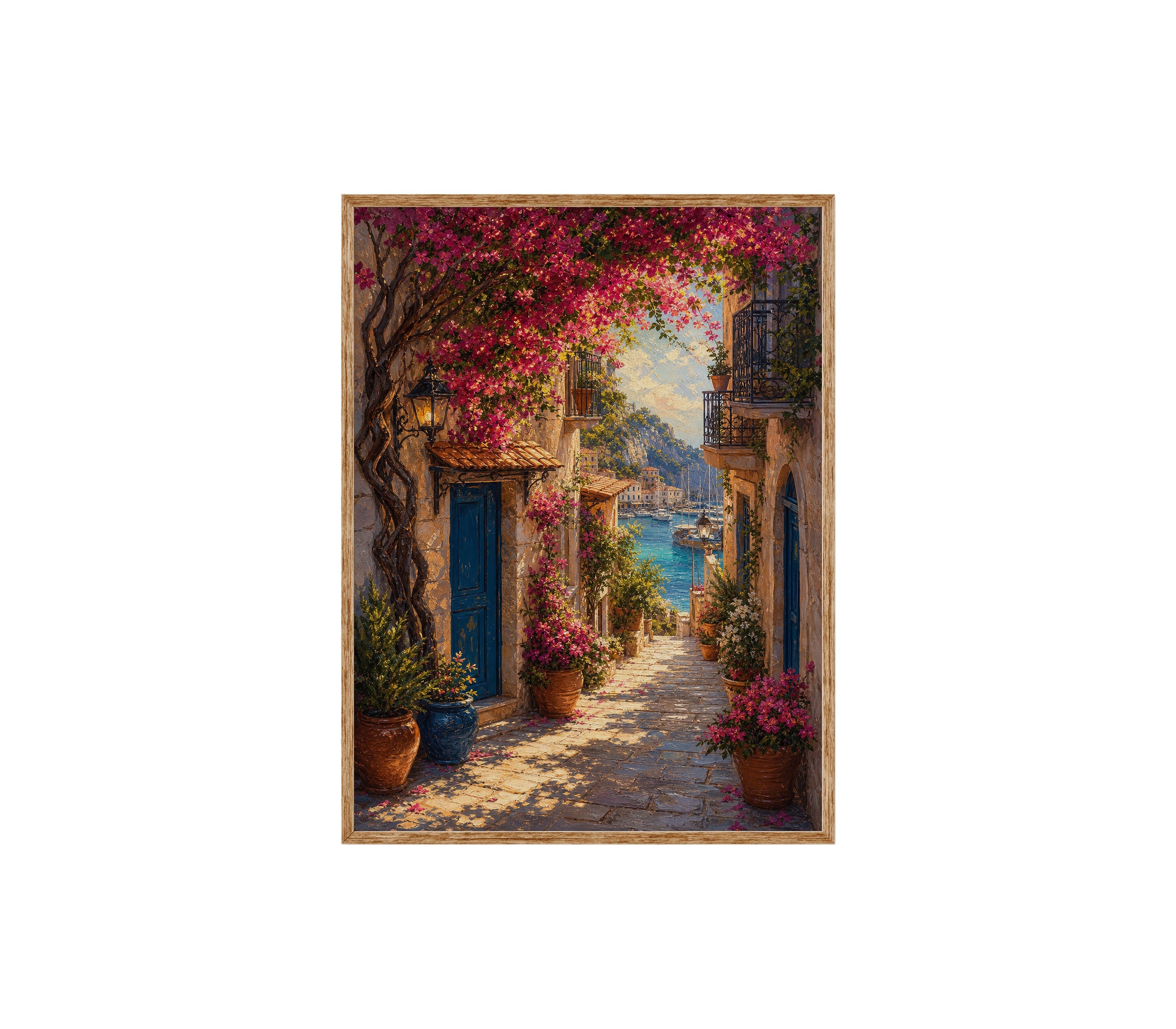 Bougainvillea Mediterranean Alley poster print preview by Seji Art