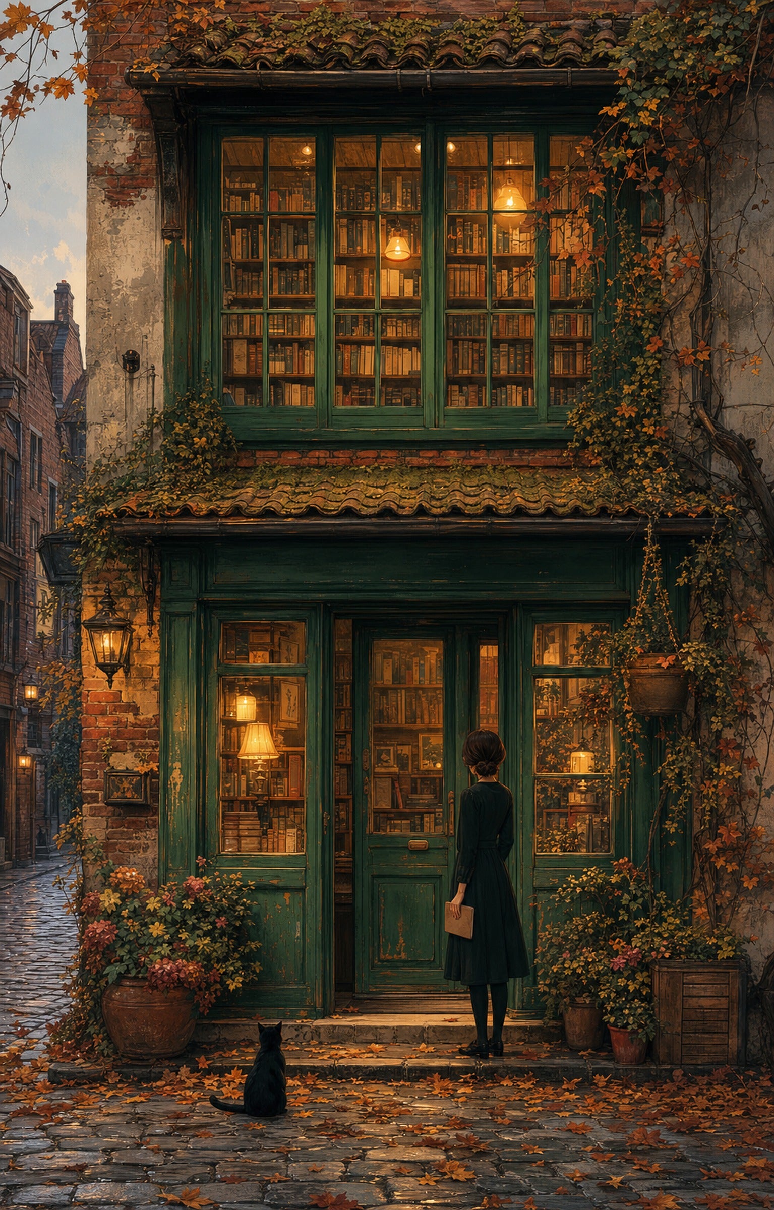 Bruges Autumn Bookshop Window wall art print by Seji Art
