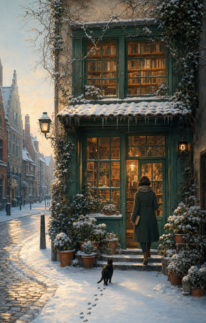 Bruges Winter Dawn Bookshop Wall Art Print