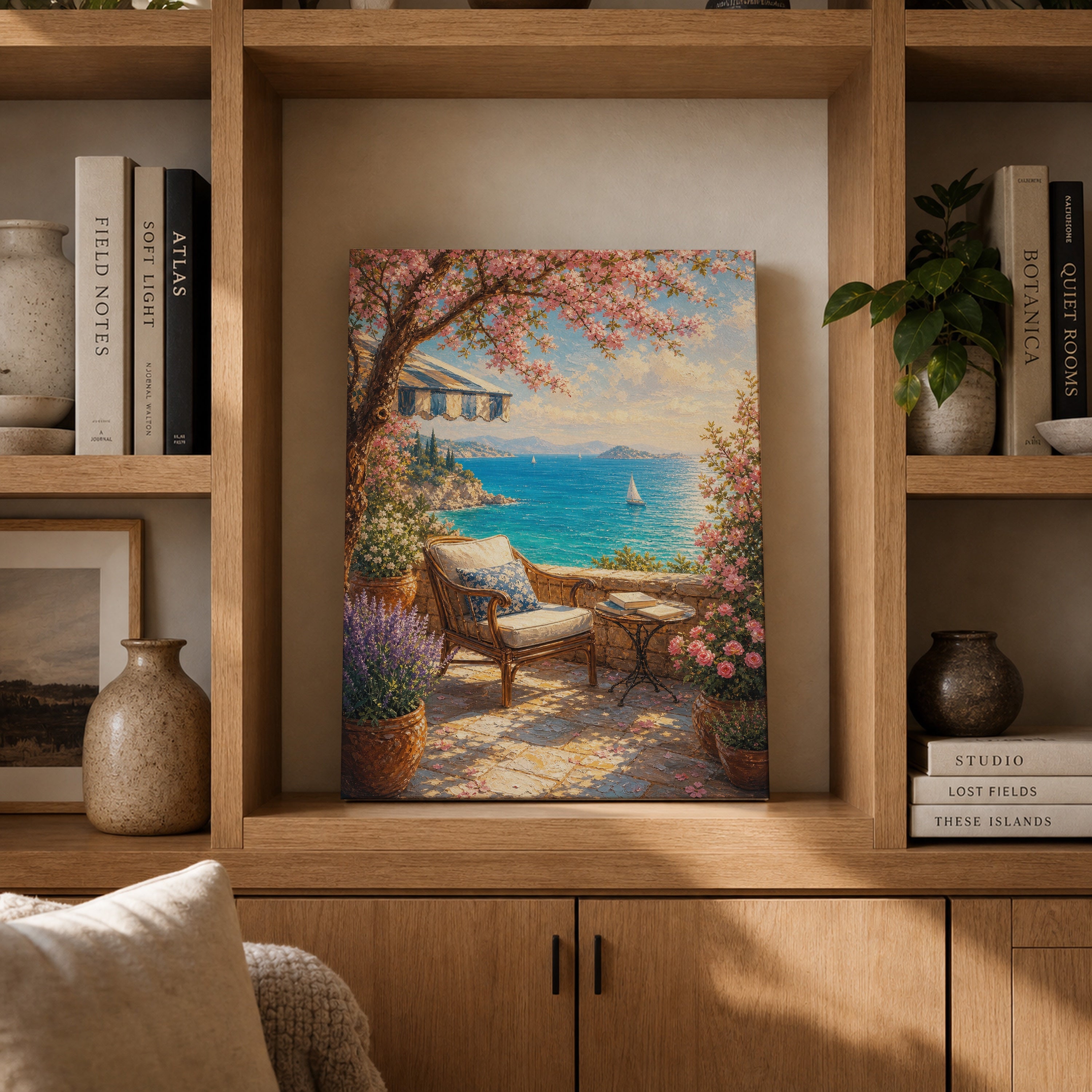 Capri Sea View Terrace canvas gallery shelf mockup by Seji Art